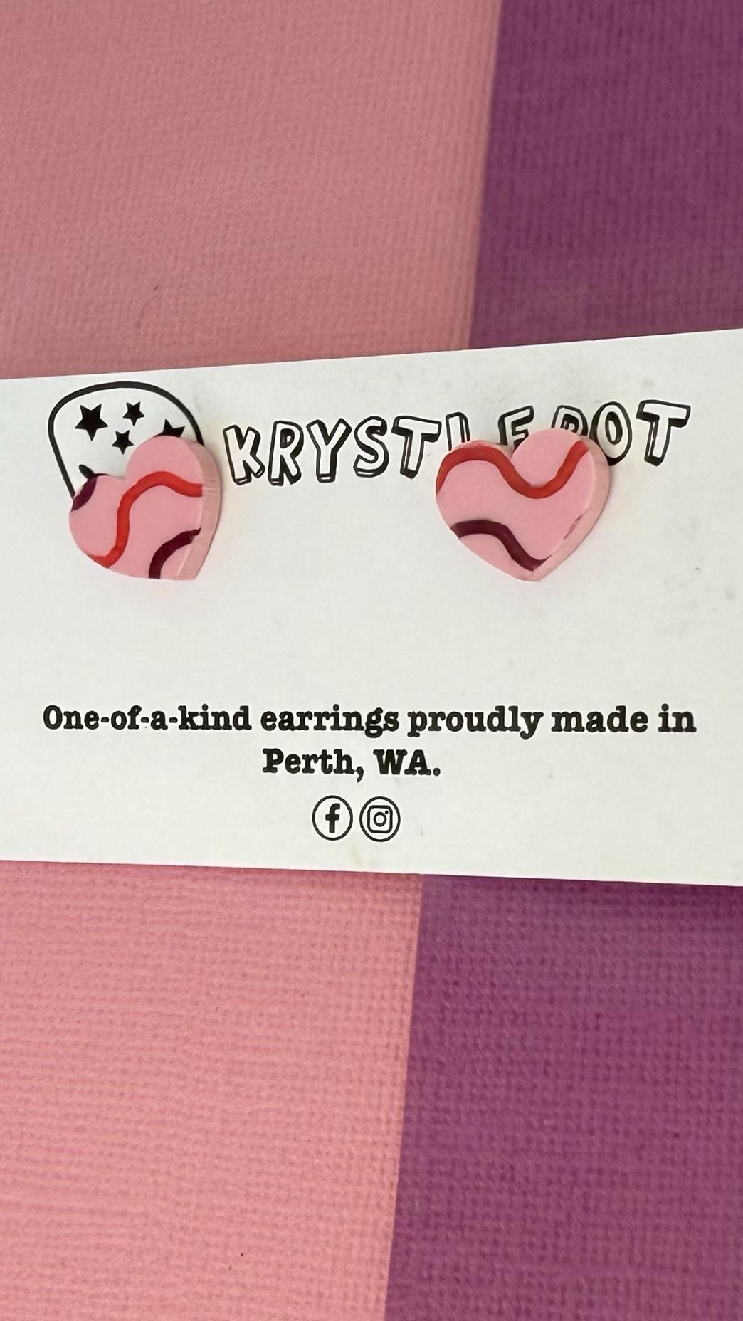 Pink mini wave squiggles painted love heart studs, Teacher Gifts, Everyday earrings, Basic Studs