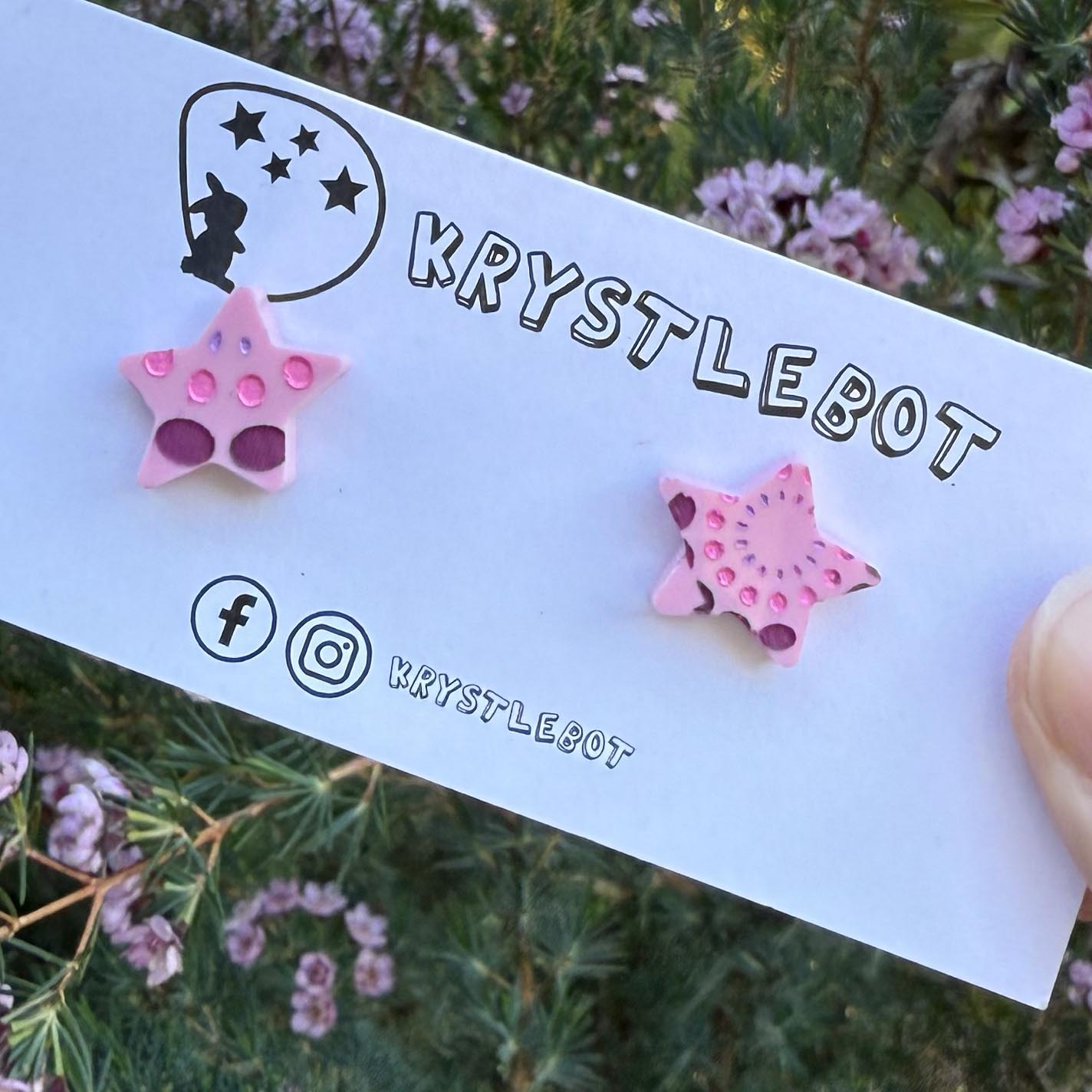 Pink spotted painted star statement studs, Teacher Gifts, Everyday earrings, Basic Studs