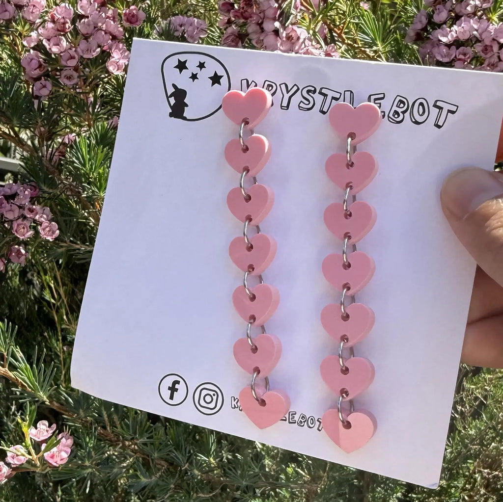 Light pink sweetheart dangles, mini heart dangles, acrylic earrings, teacher earrings, lightweight dangles