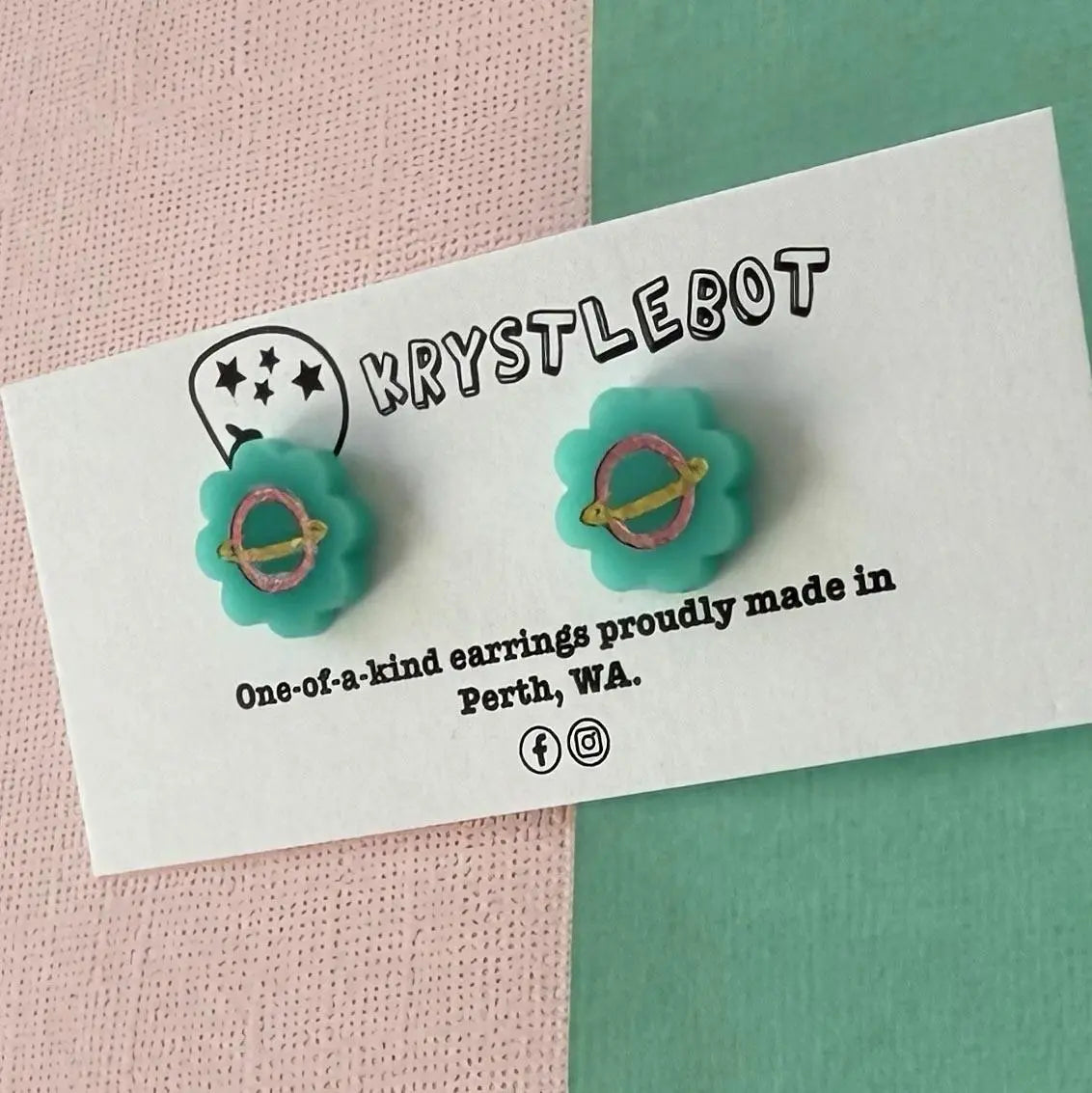 Teal green painted planet studs, Teacher Gifts, Everyday earrings, Basic Studs
