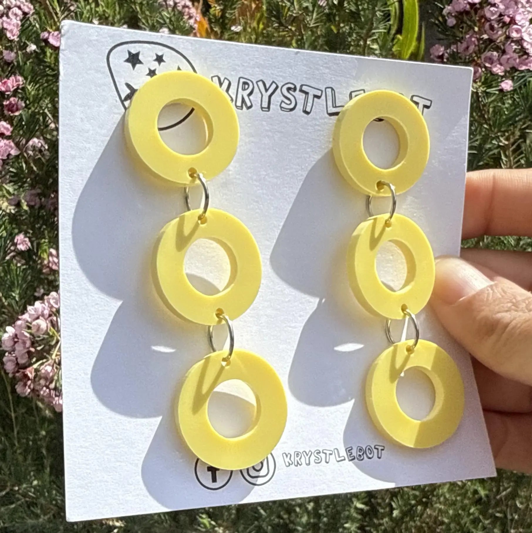 Yellow trio Circle Dangles, Acrylic earrings, Lightweight dangles,Teacher Earrings