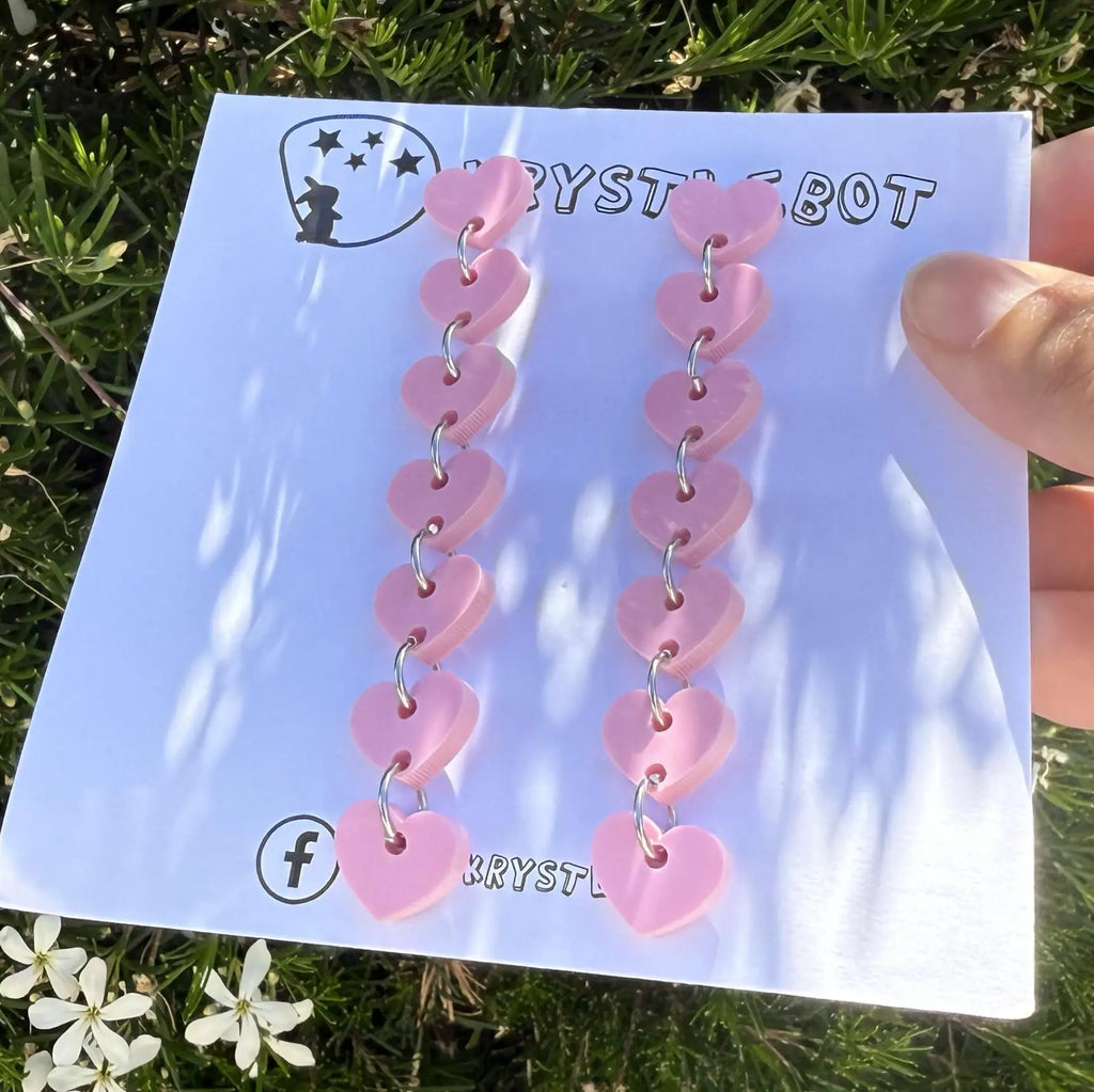 Light pink sweetheart dangles, mini heart dangles, acrylic earrings, teacher earrings, lightweight dangles