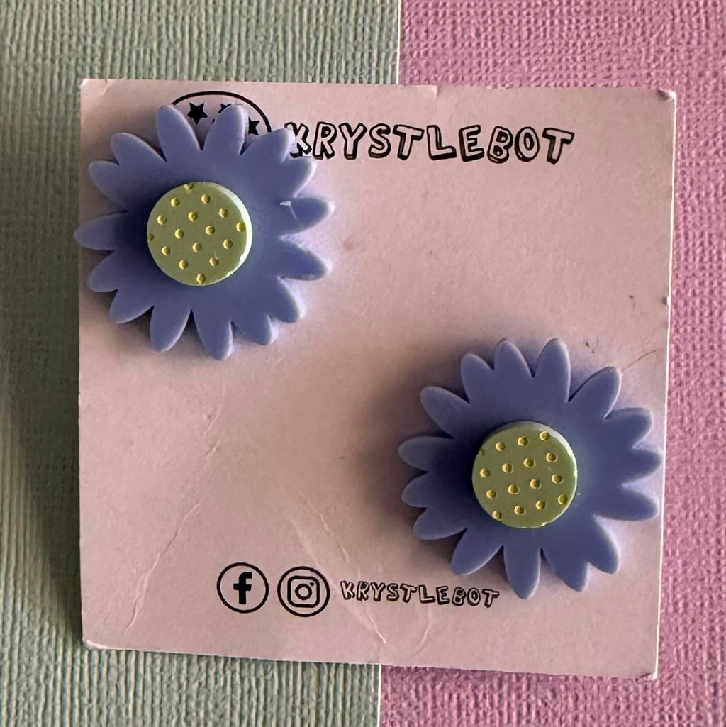 Blue and green Sunflower Stud Earrings Krystlebot