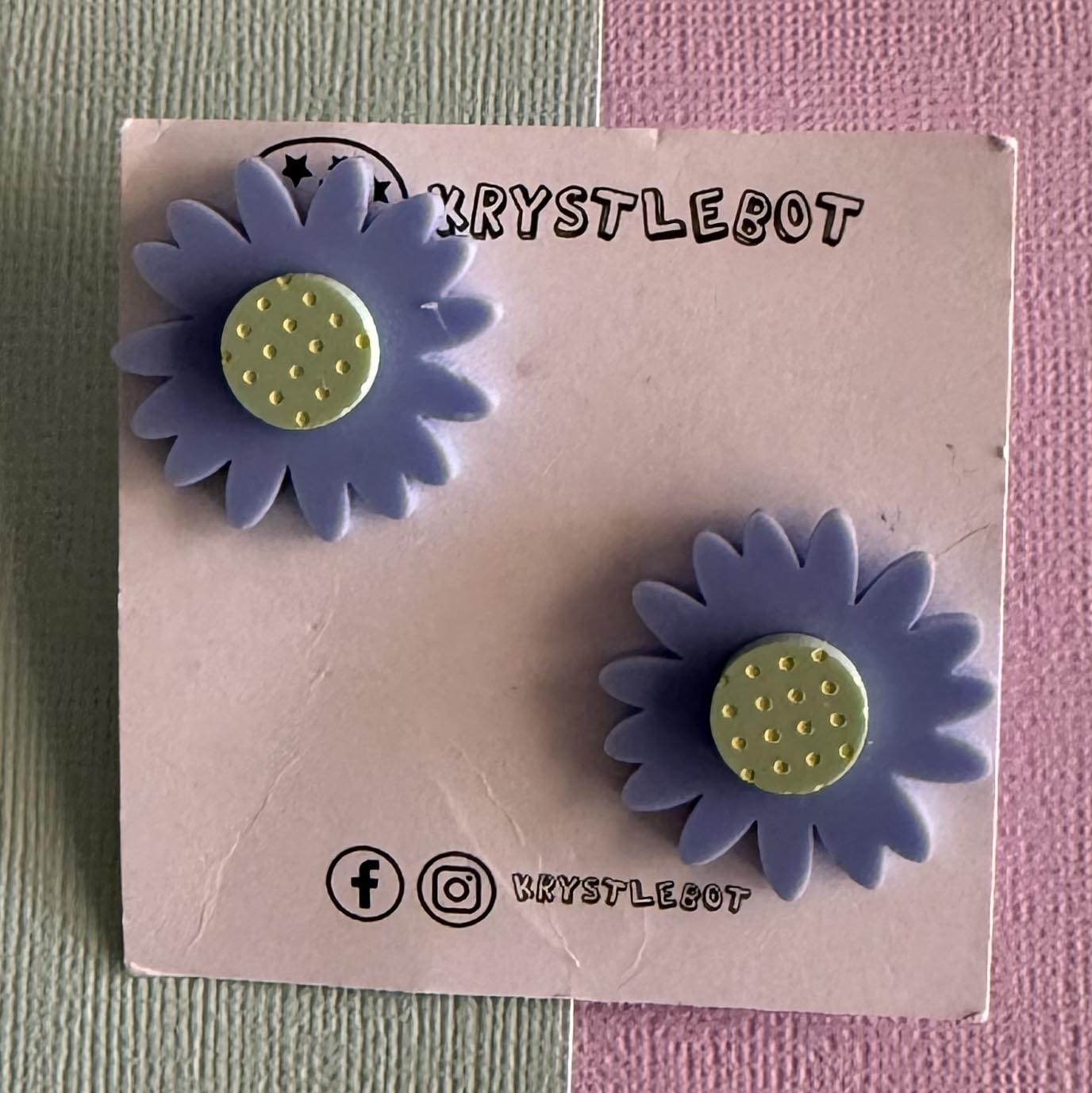 Blue and green Sunflower Stud Earrings Krystlebot