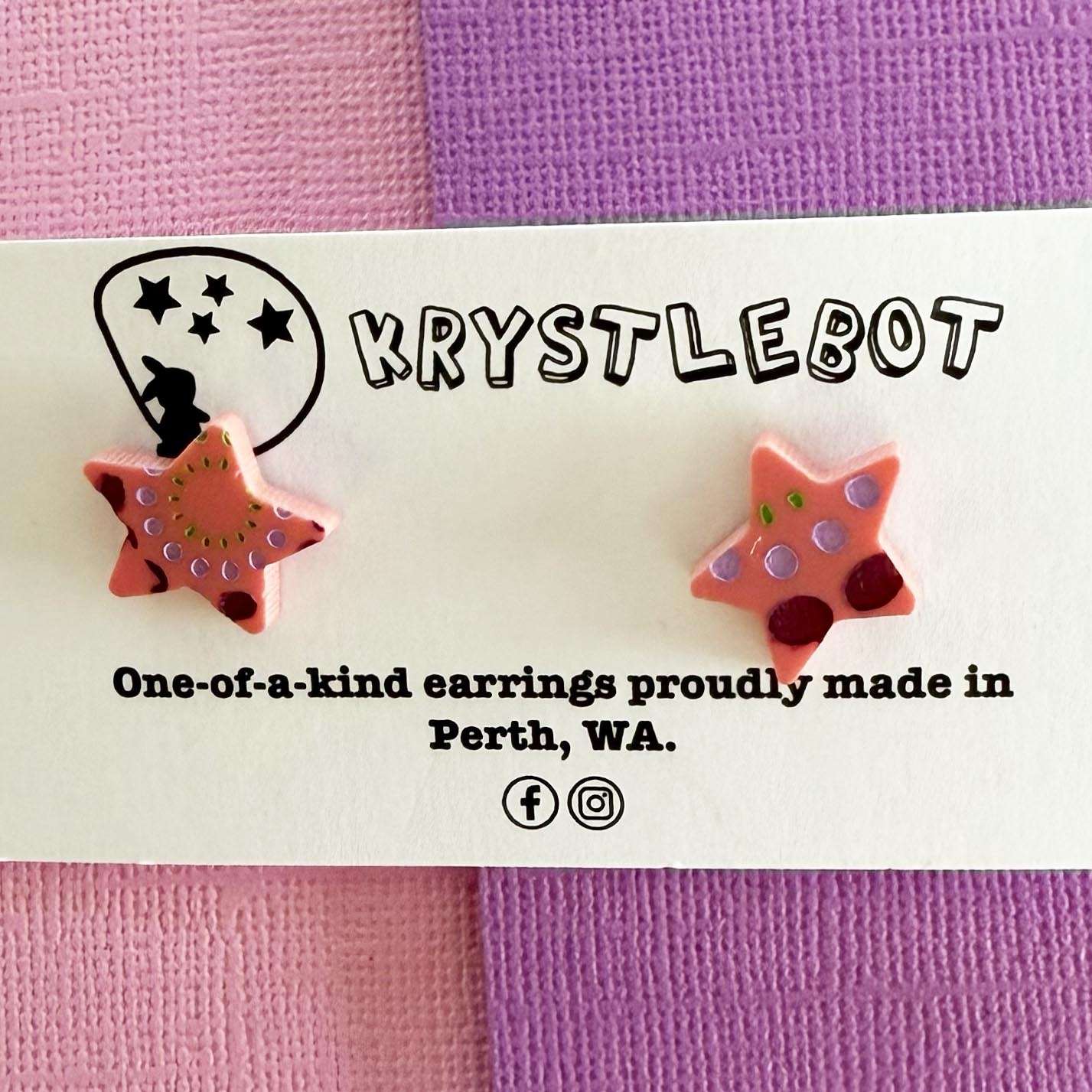 Dark Pink raspberry spotted painted star statement studs, Teacher Gifts, Everyday earrings, Basic Studs