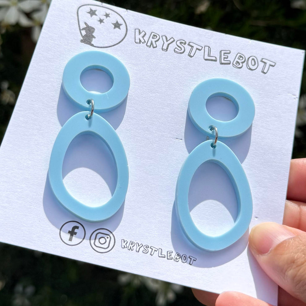 Light blue circle and oval dangles, Acrylic earrings, Lightweight dangles,Teacher Earrings
