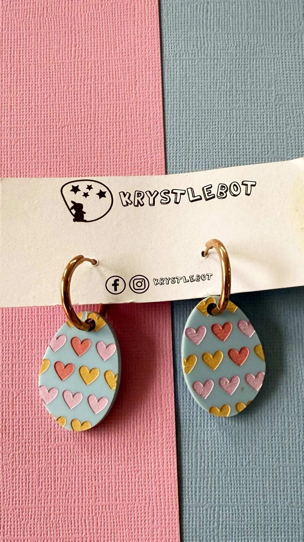 Blue painted heart Huggie Hoop oval Earrings, Lightweight Acrylic Dangles, One-Off