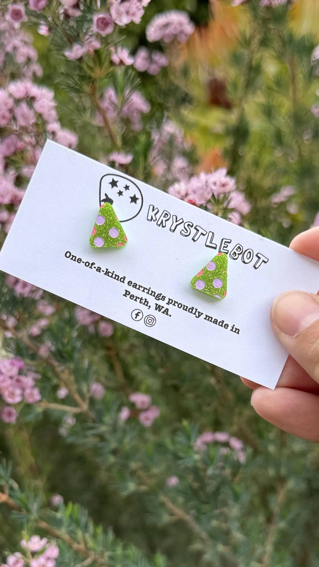 Lime green glitter spotted painted triangle studs, Teacher Gifts, Everyday earrings, Basic Studs