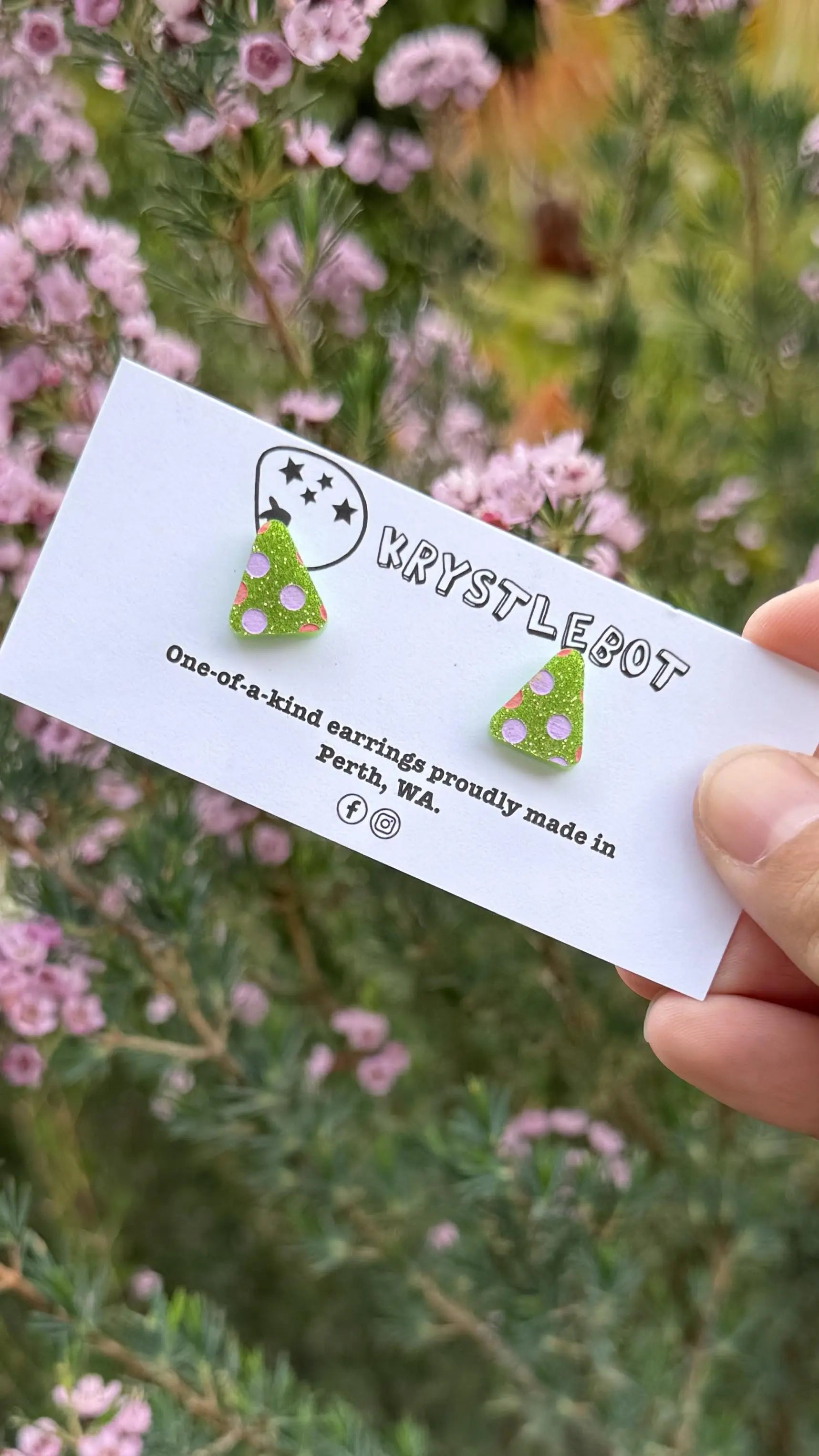 Lime green glitter spotted painted triangle studs, Teacher Gifts, Everyday earrings, Basic Studs