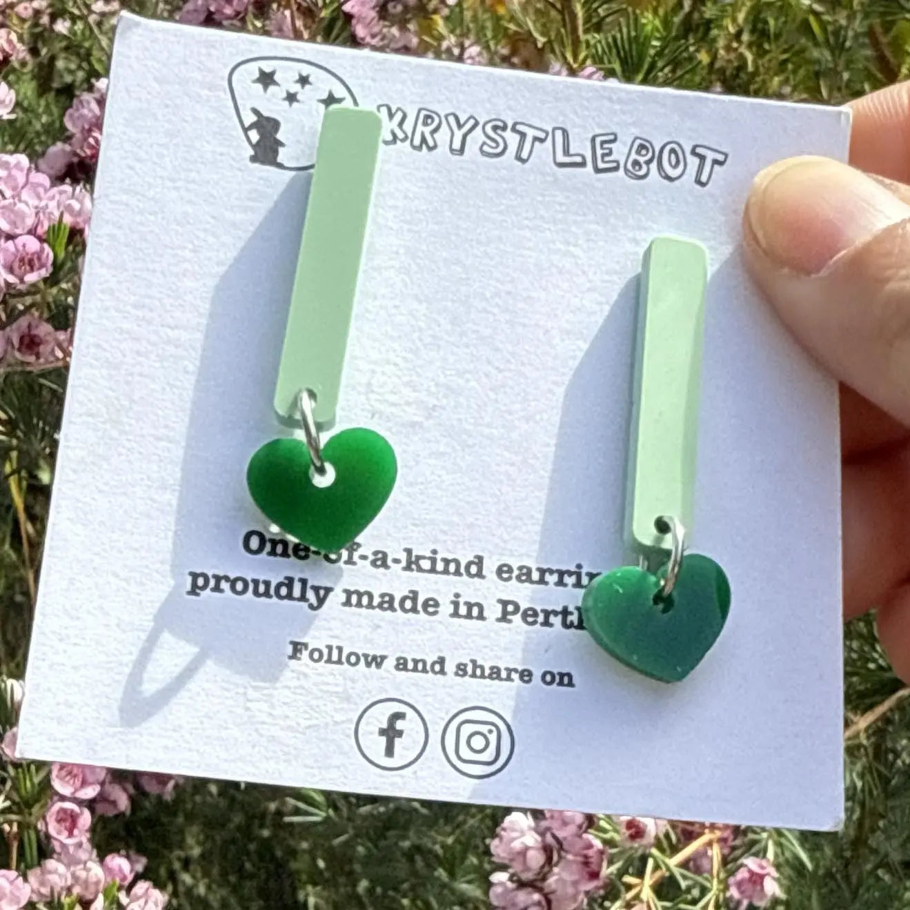 Green heart coloured pop dangles, rectangular and heart combo dangles, teacher earrings, lightweight dangles