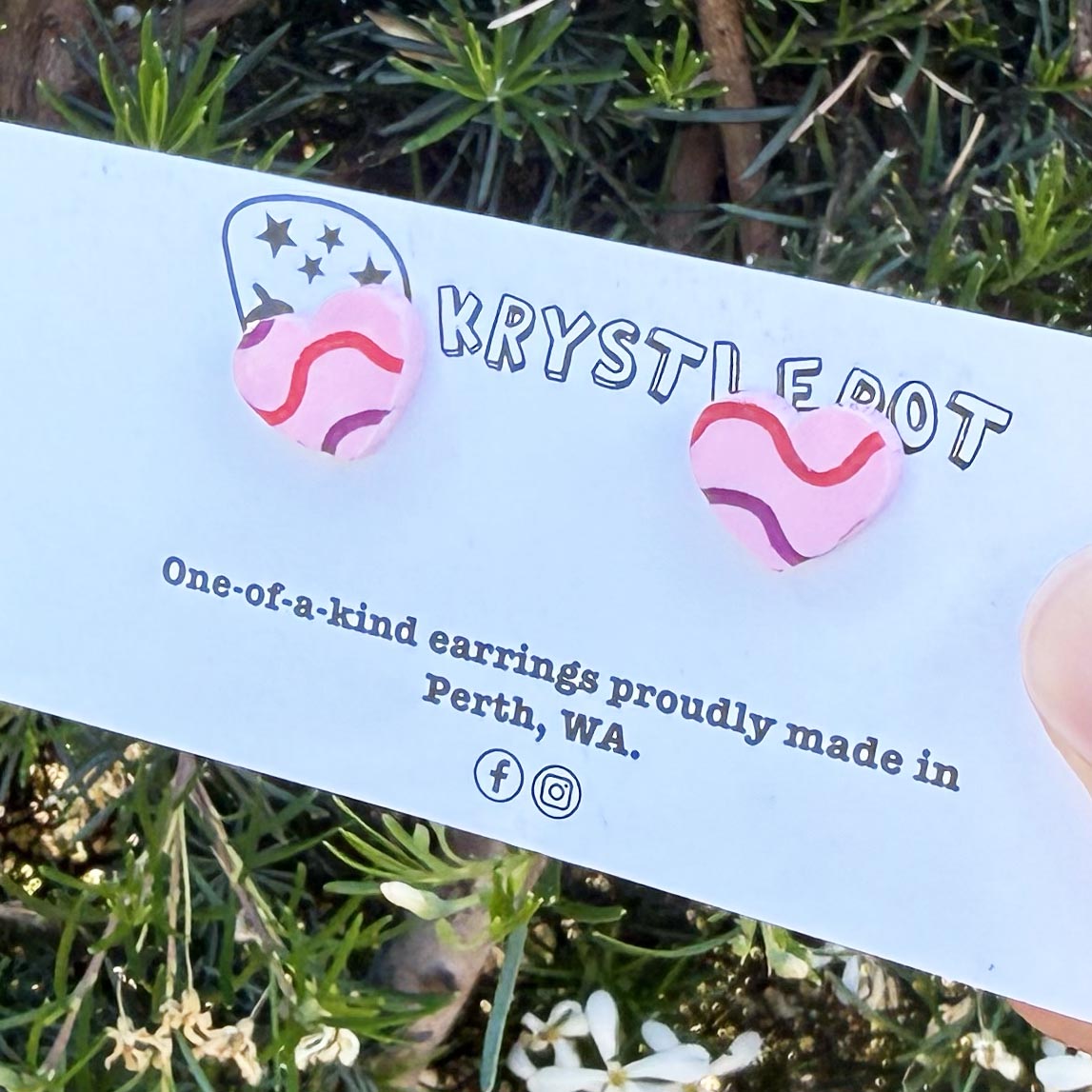 Pink mini wave squiggles painted love heart studs, Teacher Gifts, Everyday earrings, Basic Studs