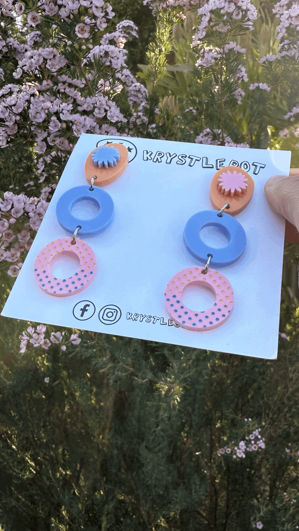 Blue, pink and orange Oval and Circle starburst dangles, Acrylic earrings, Lightweight dangles,Teacher Earrings