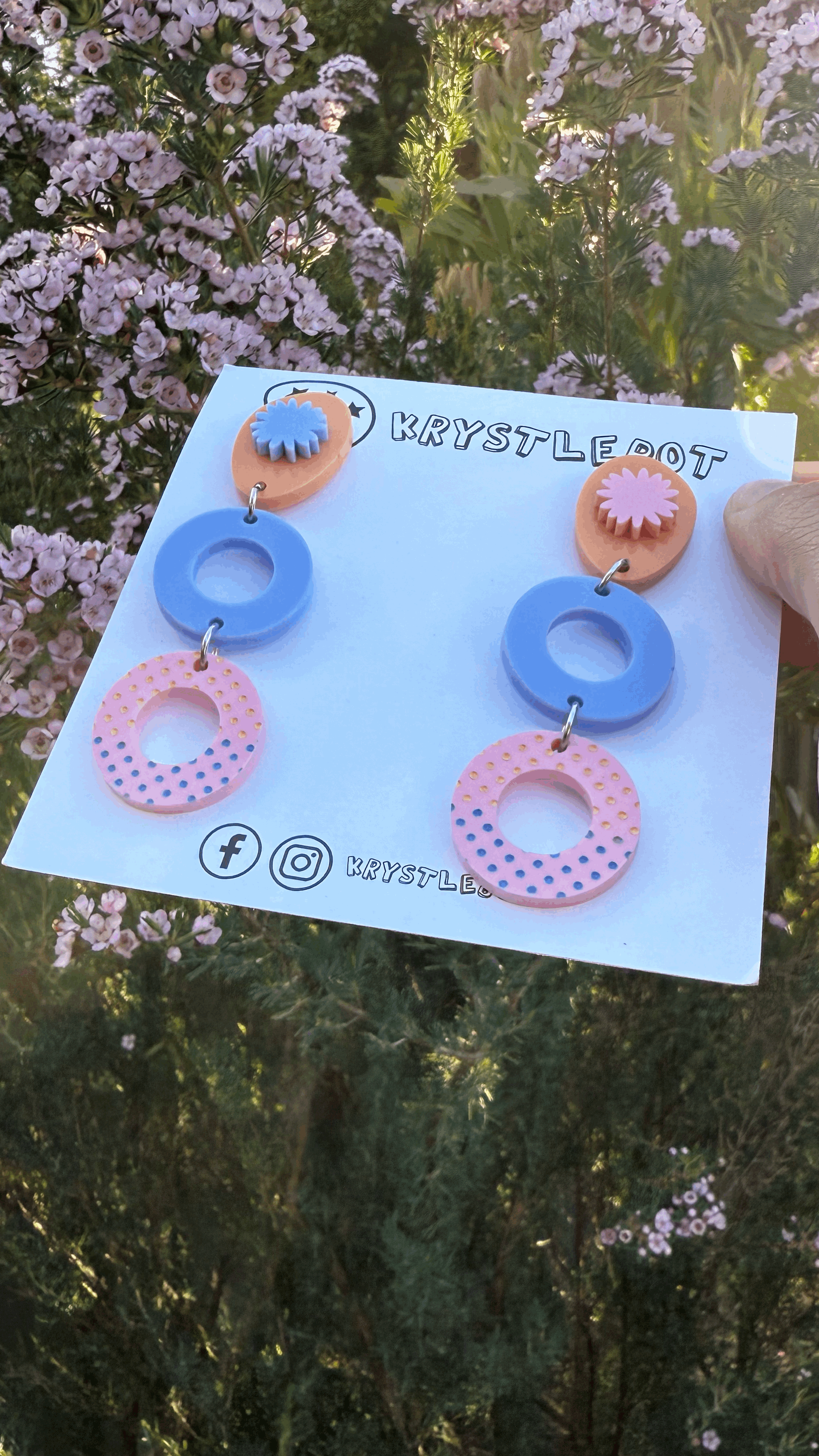 Blue, pink and orange Oval and Circle starburst dangles, Acrylic earrings, Lightweight dangles,Teacher Earrings