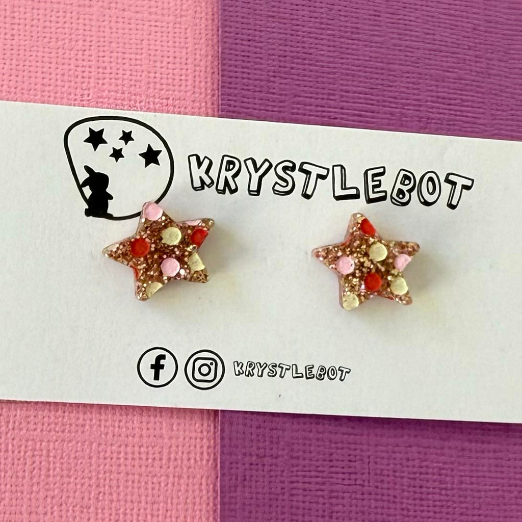Rose gold pink multi coloured spotted painted star statement studs, Teacher Gifts, Everyday earrings, Basic Studs
