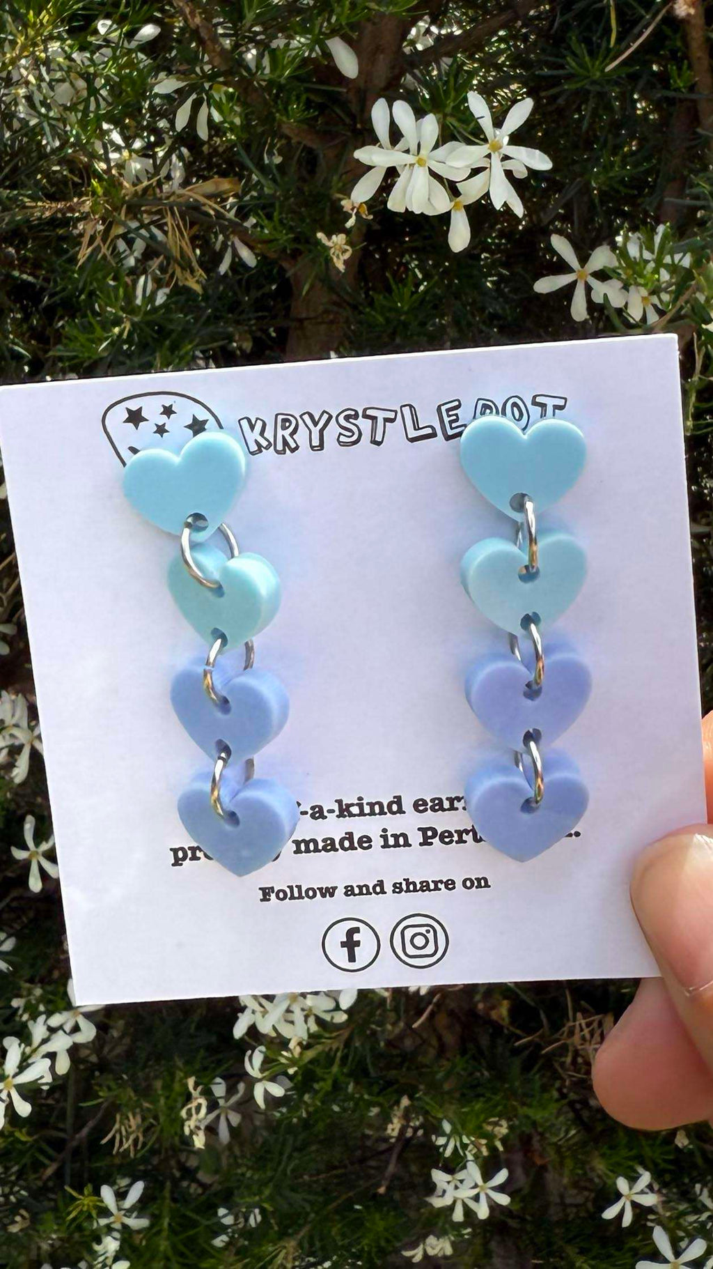 Two toned blue sweetheart dangles, mini heart dangles, acrylic earrings, teacher earrings, lightweight dangles