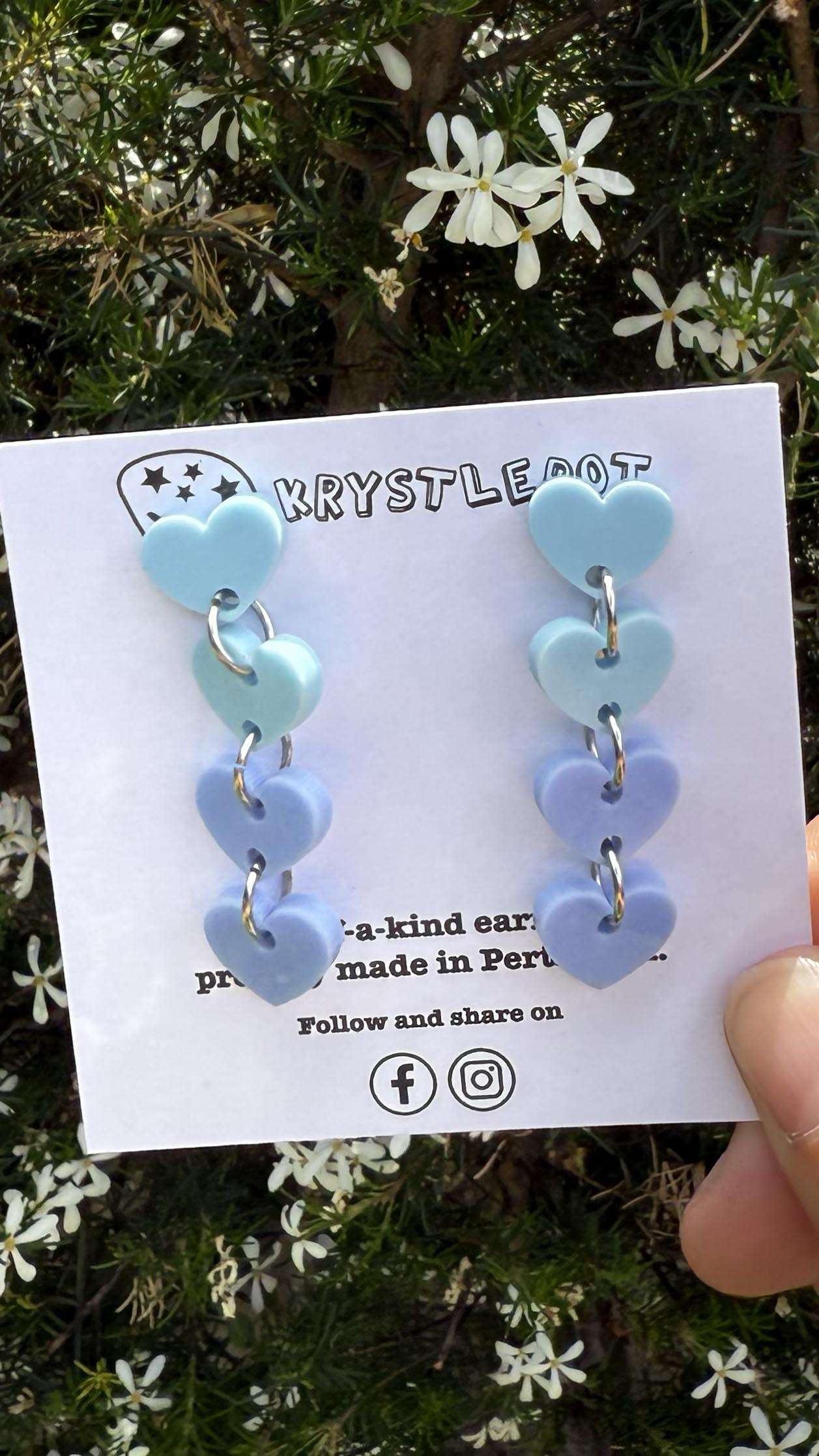 Two toned blue sweetheart dangles, mini heart dangles, acrylic earrings, teacher earrings, lightweight dangles