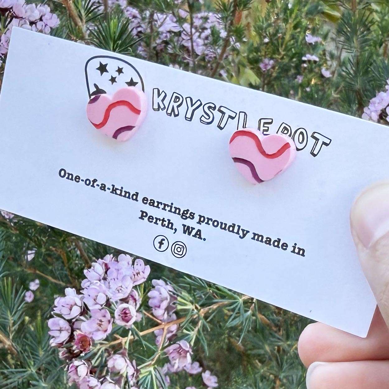 Pink mini wave squiggles painted love heart studs, Teacher Gifts, Everyday earrings, Basic Studs