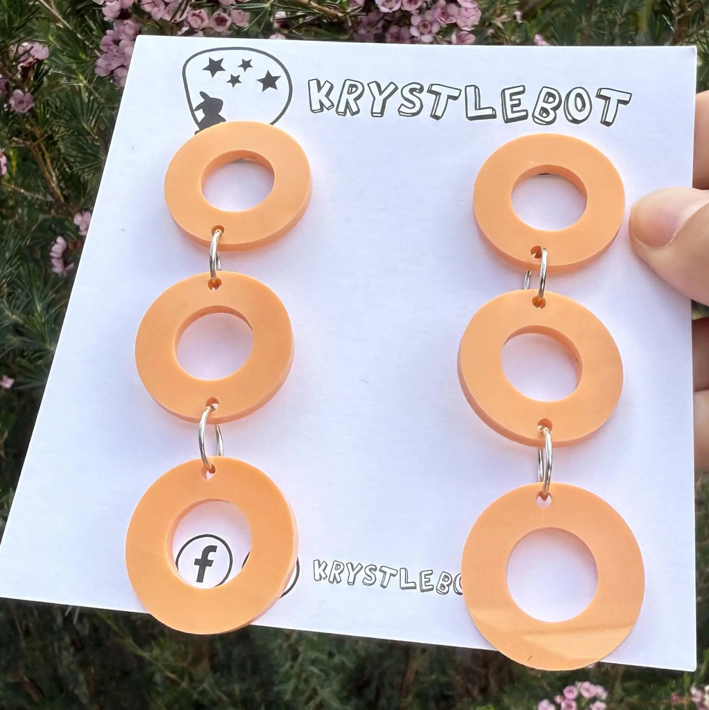 Orange trio Circle Dangles, Acrylic earrings, Lightweight dangles,Teacher Earrings