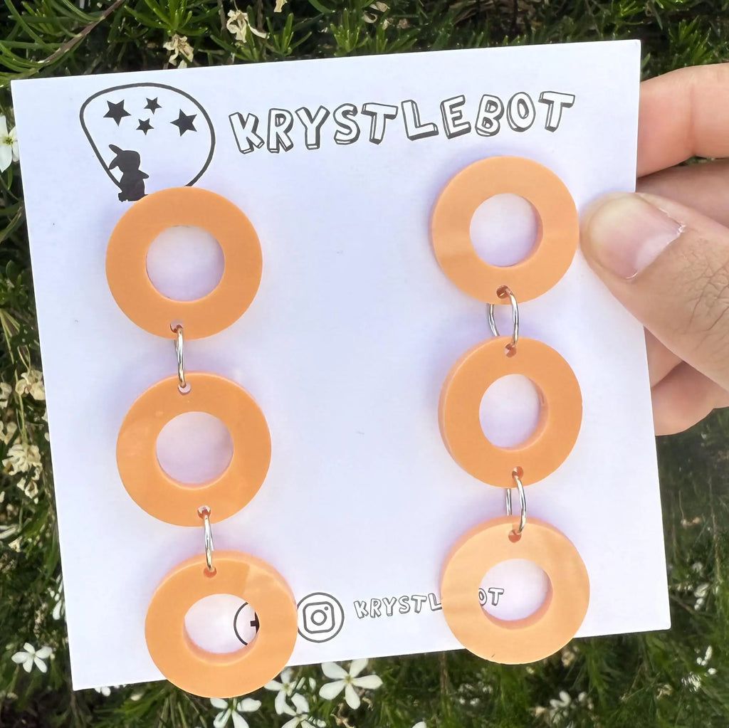Orange trio Circle Dangles, Acrylic earrings, Lightweight dangles,Teacher Earrings