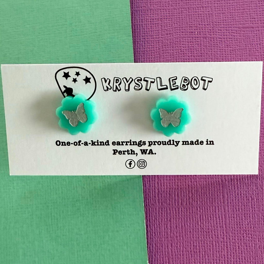 Teal green painted butterfly studs, Teacher Gifts, Everyday earrings, Basic Studs