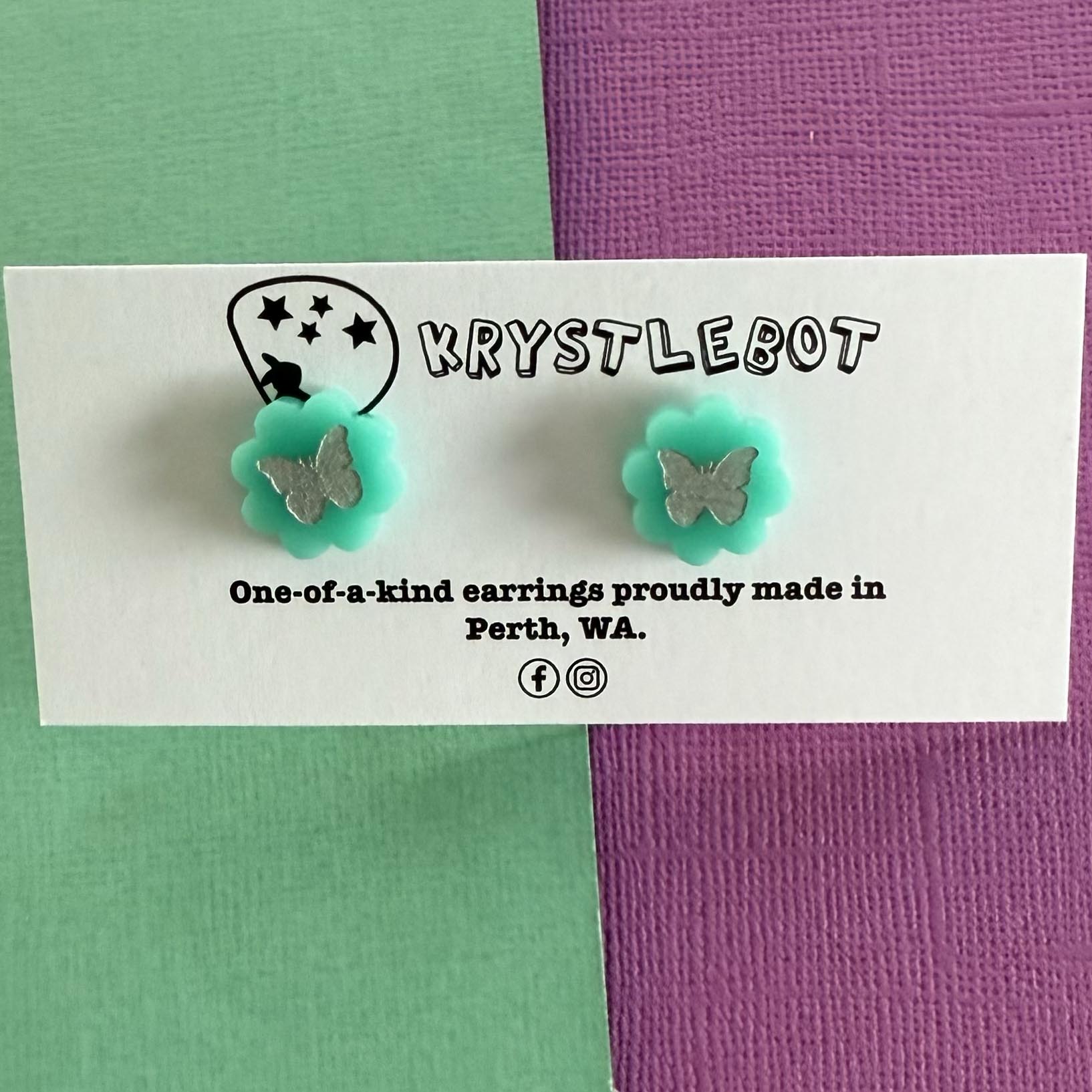 Teal green painted butterfly studs, Teacher Gifts, Everyday earrings, Basic Studs