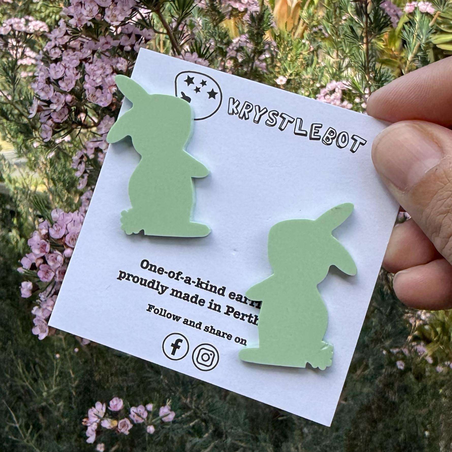 Large Rabbit Studs, Spearmint green Bunny Acrylic, Easter Rabbit earring, Lunar New Year, Year of the Rabbit, Animal Statement Earring, Lightweight