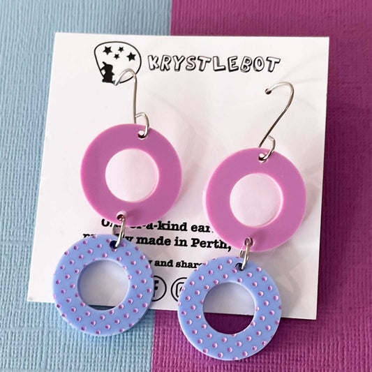 Lavender Puriple and Blueberry Blue Painted Circle Hook Dangles, Acrylic earrings, Lightweight dangles,Teacher Earrings