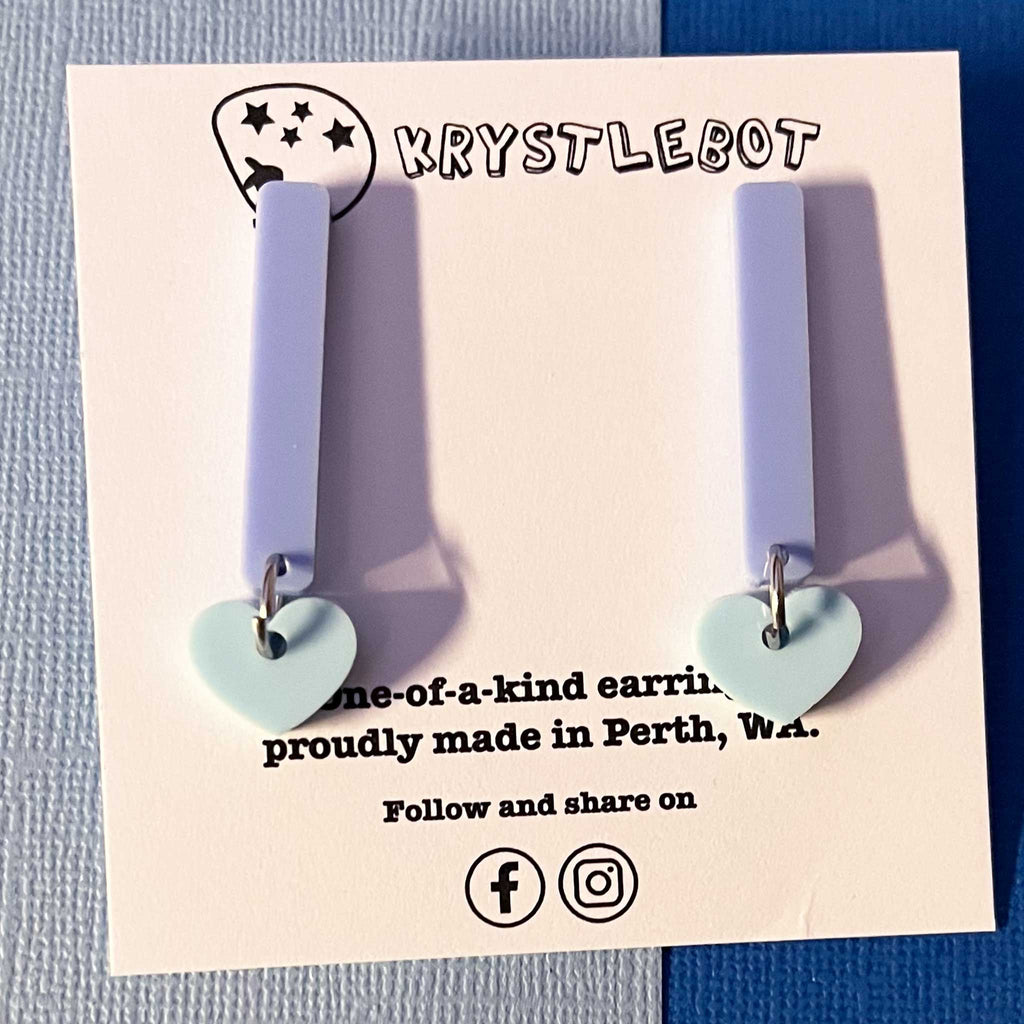 Blue heart coloured pop dangles, rectangular and heart combo dangles, teacher earrings, lightweight dangles