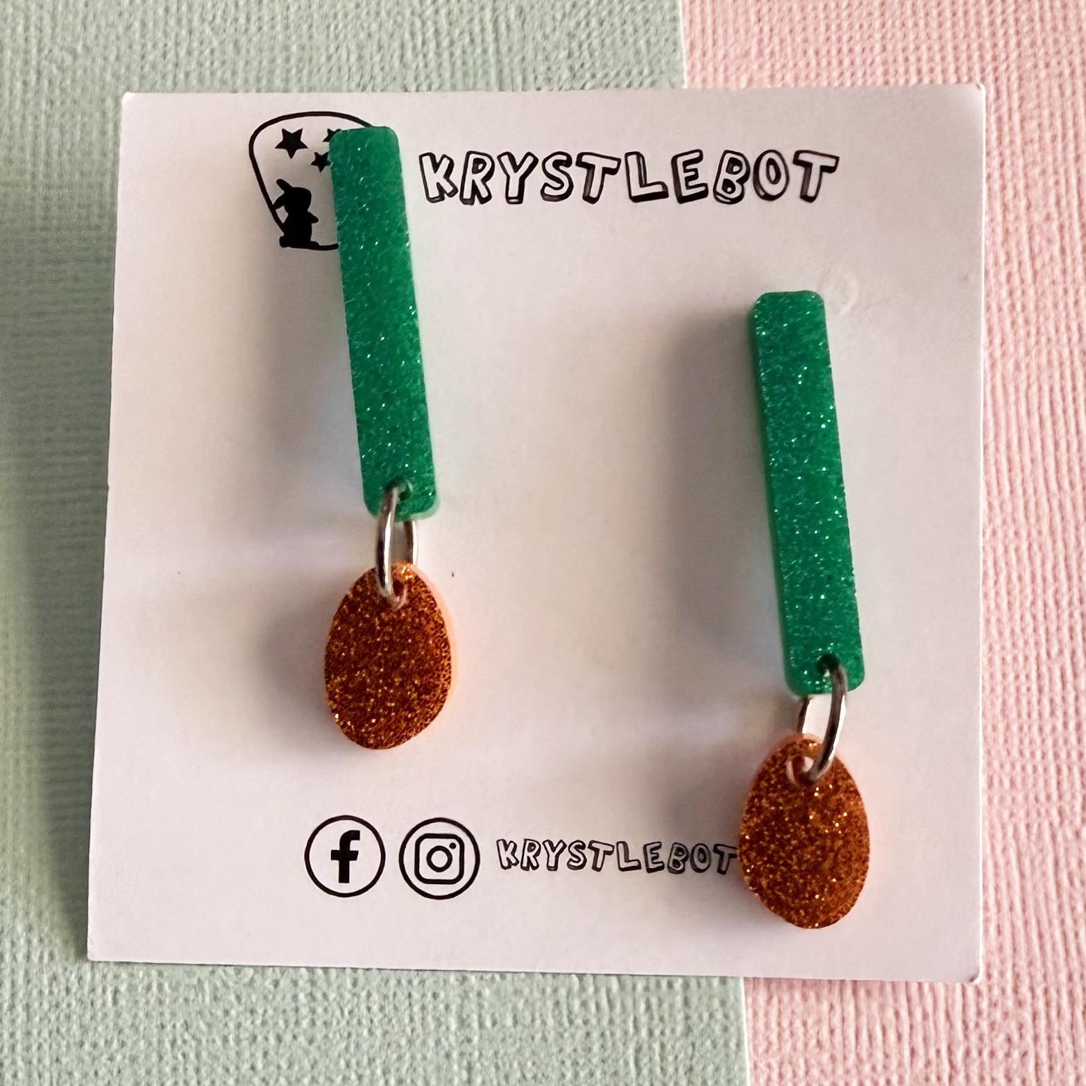 Green and orange Glitter Pop Dangles Etsy