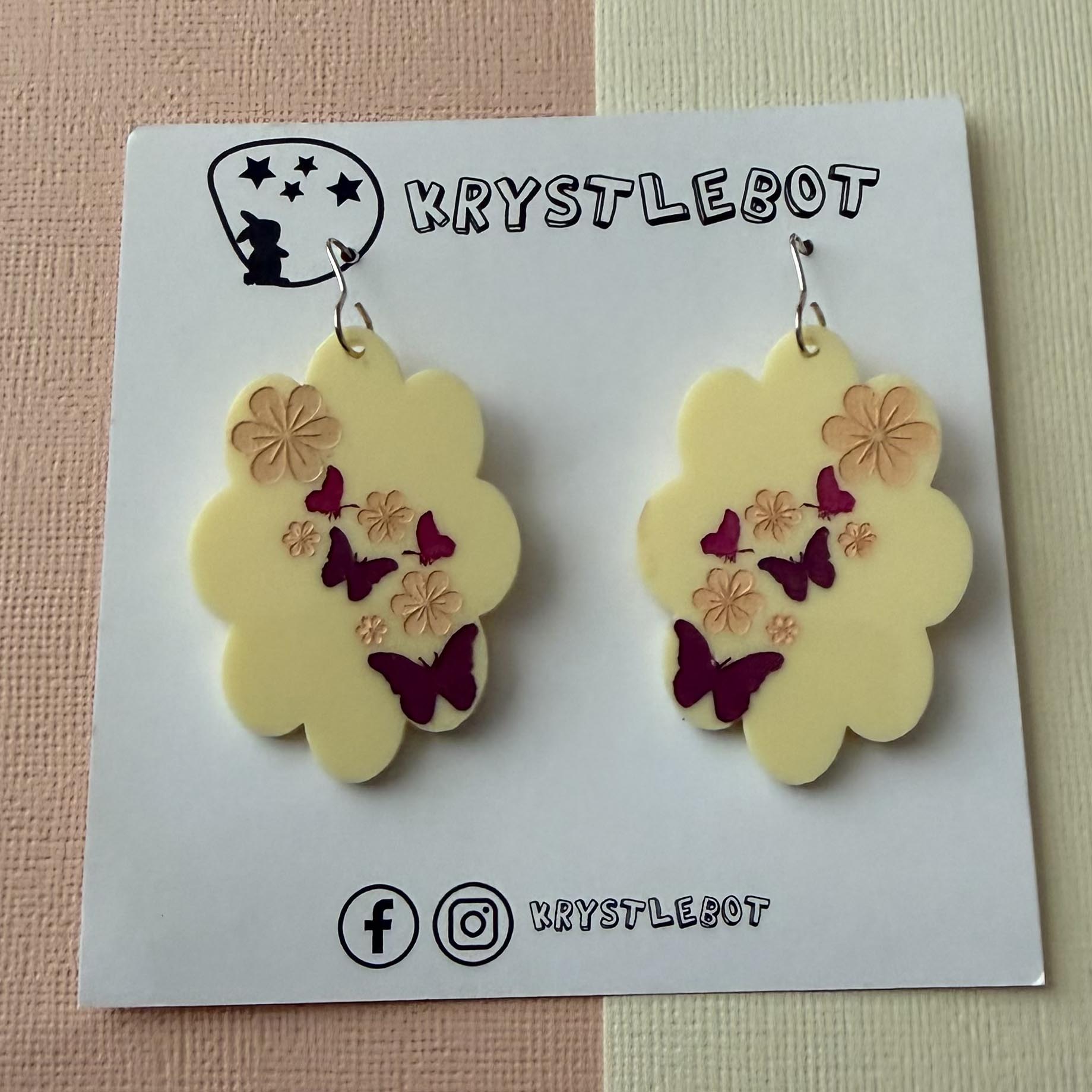Yellow Flower Butterfly Hand Painted Hook Cloud Burst Etsy