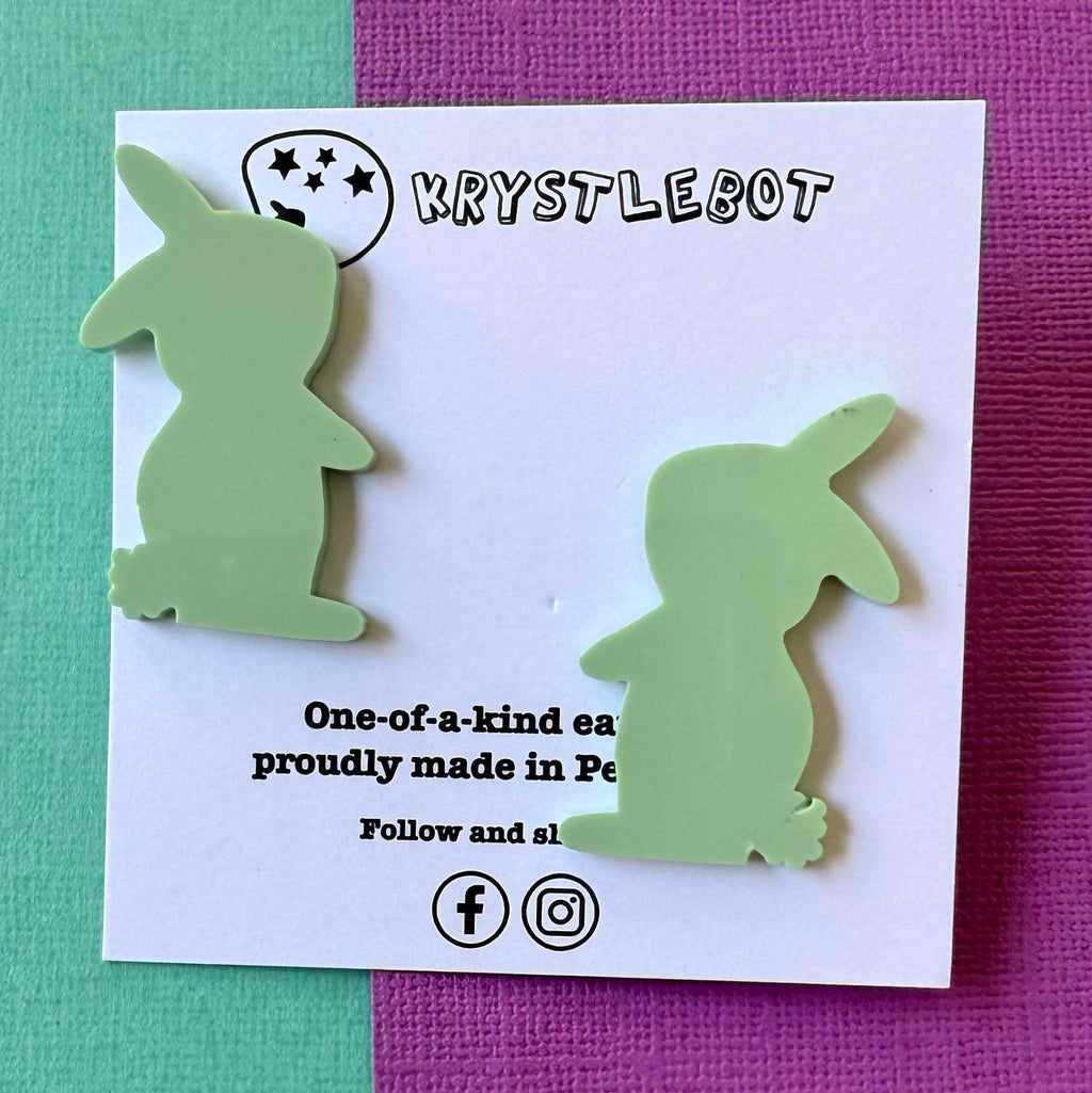 Large Rabbit Studs, Spearmint green Bunny Acrylic, Easter Rabbit earring, Lunar New Year, Year of the Rabbit, Animal Statement Earring, Lightweight