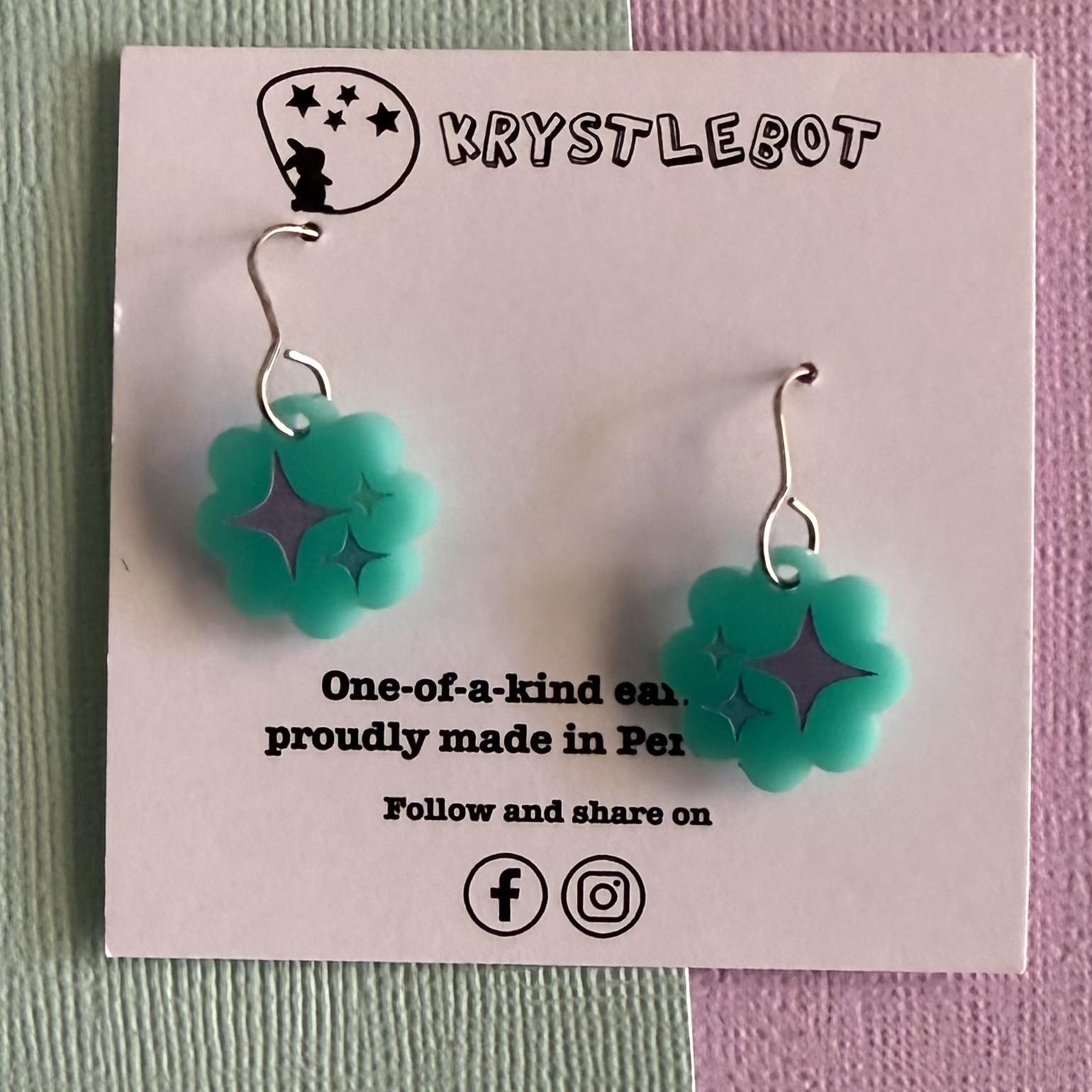 Teal hook Star Trio Hand Painted Earrings Etsy