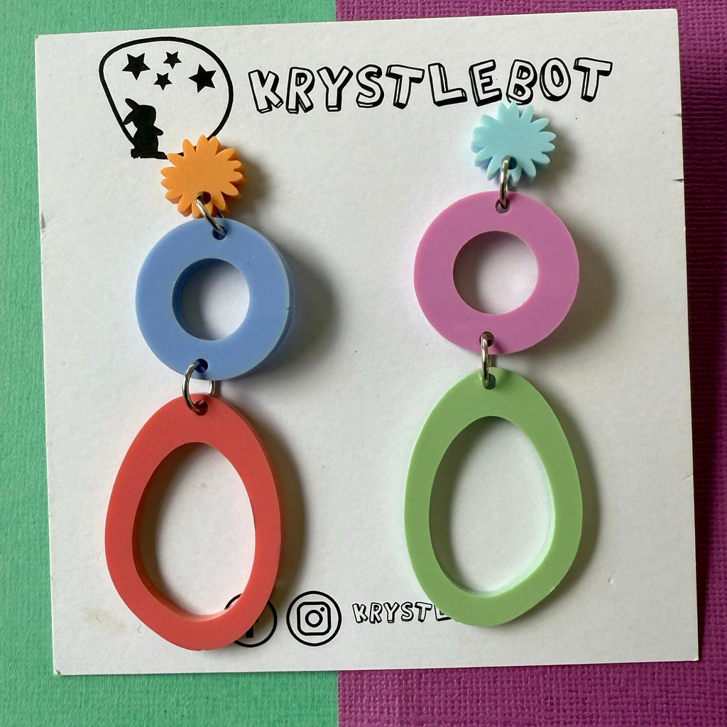 Multi Coloured Mismatched Shapes All Sorted Dangles, Acrylic earrings, Lightweight dangles,Teacher Earrings