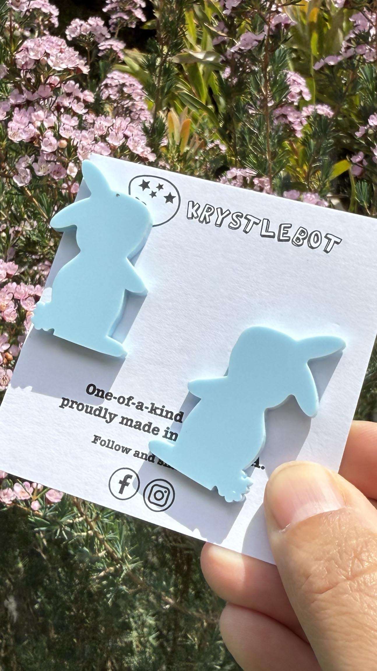 Large Rabbit Studs, Light sky blue Bunny Acrylic, Easter Rabbit earring, Lunar New Year, Year of the Rabbit, Animal Statement Earring, Lightweight