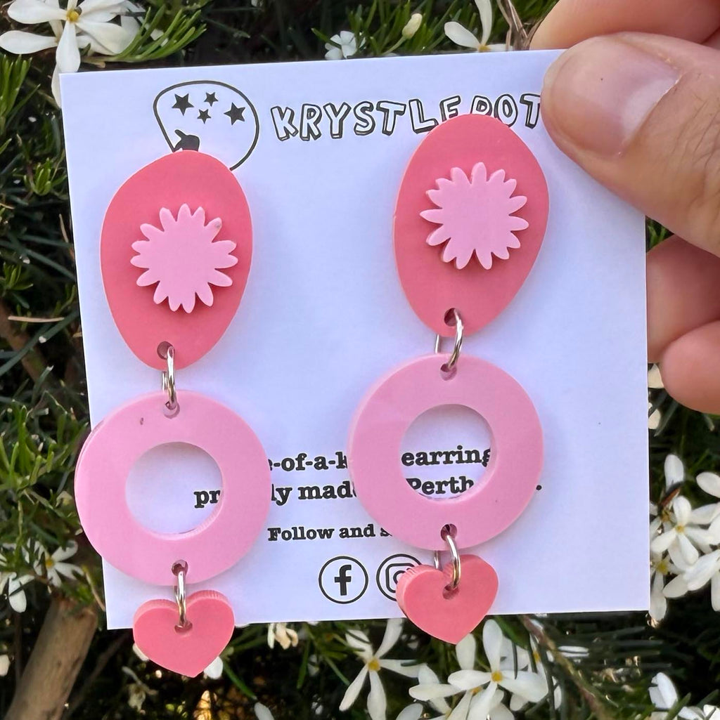 Two toned pink, oval and starburst dangles, Acrylic earrings, Lightweight dangles,Teacher Earrings