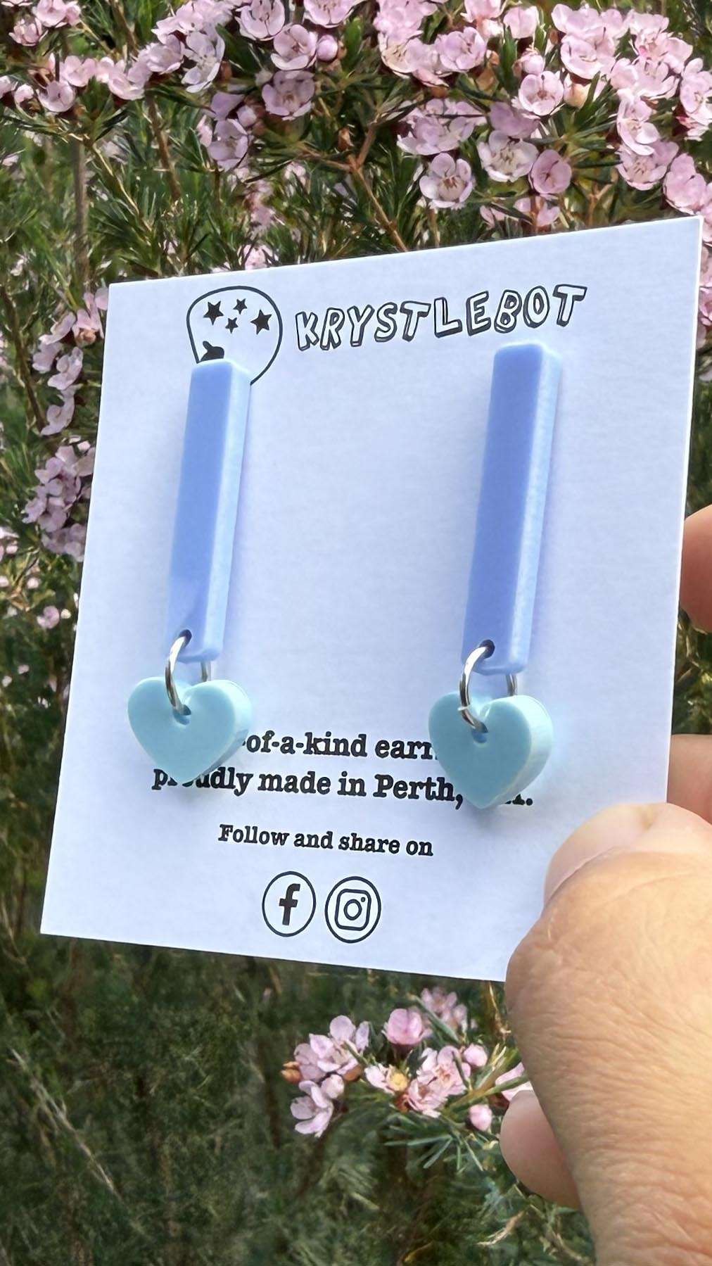 Blue heart coloured pop dangles, rectangular and heart combo dangles, teacher earrings, lightweight dangles