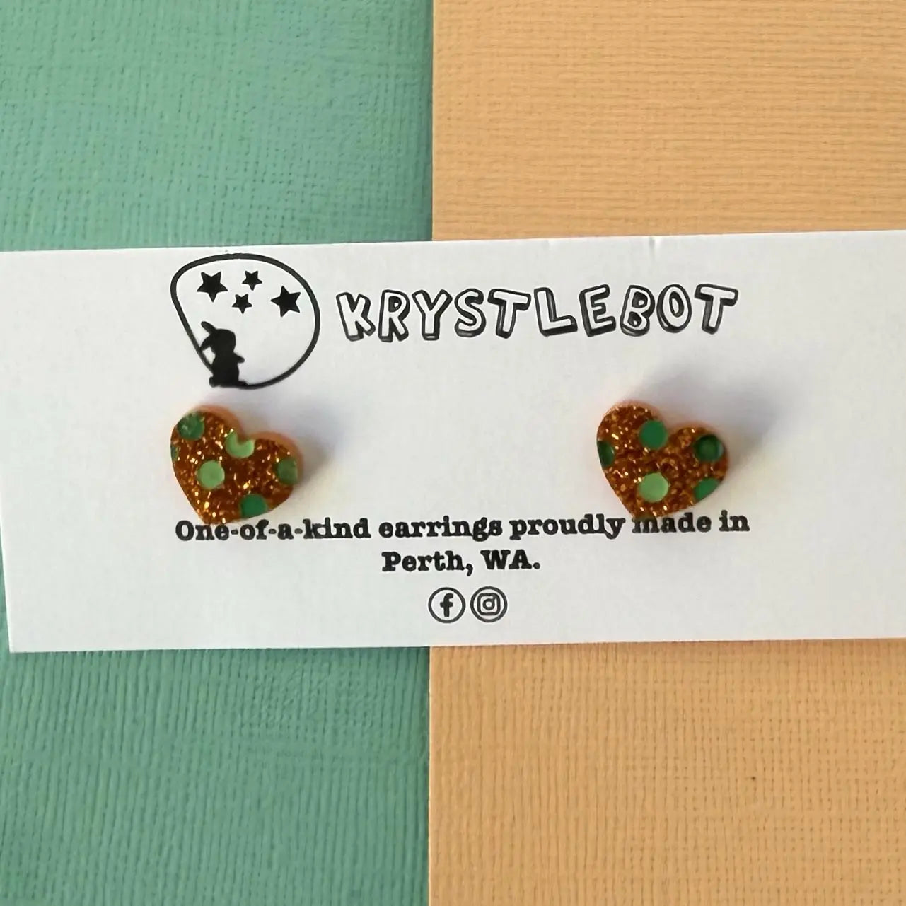 Orange glitter spotted handpainted love heart studs, Teacher Gifts, Everyday earrings, Basic Studs