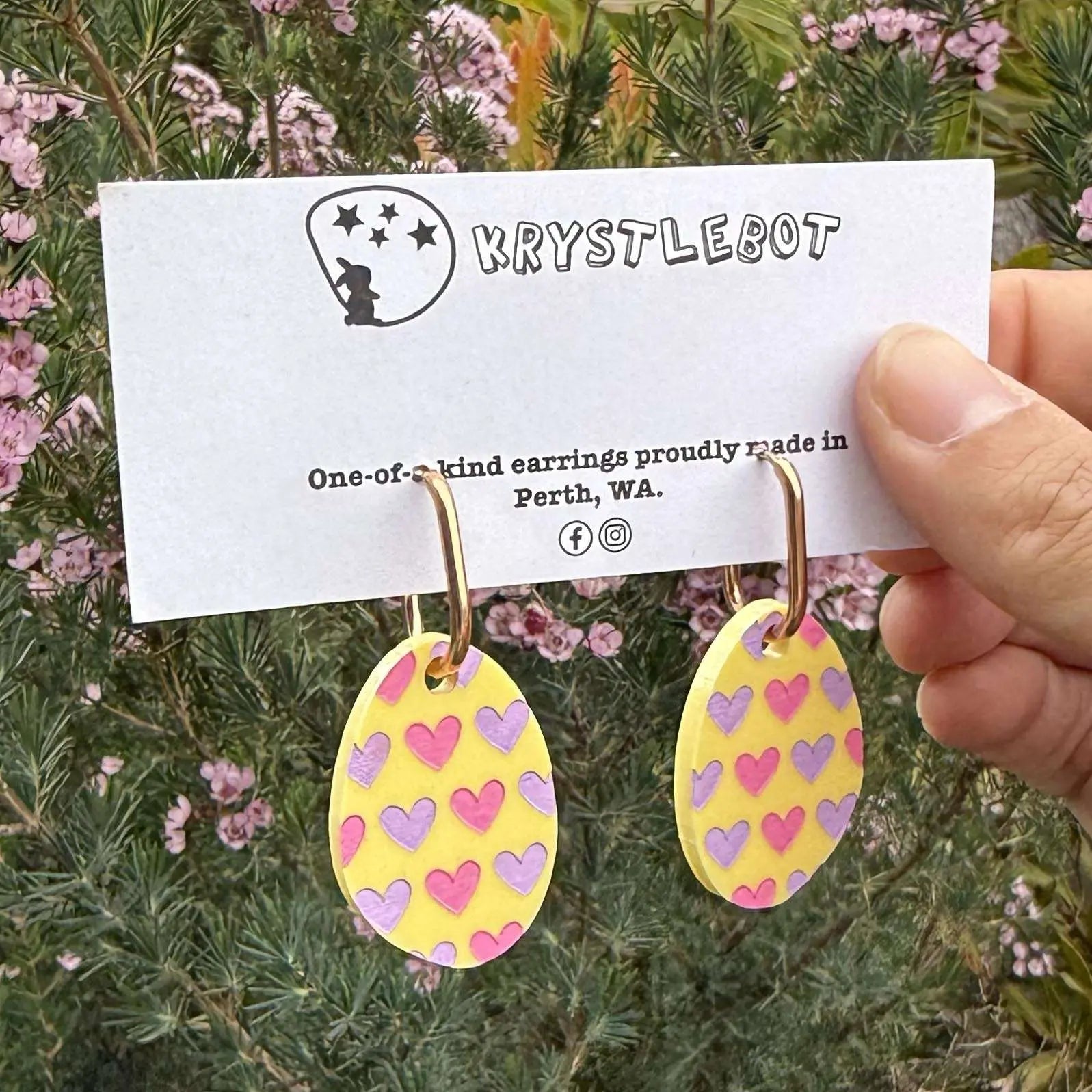 Yellow painted heart Huggie Hoop oval Earrings, Lightweight Acrylic Dangles, One-Off