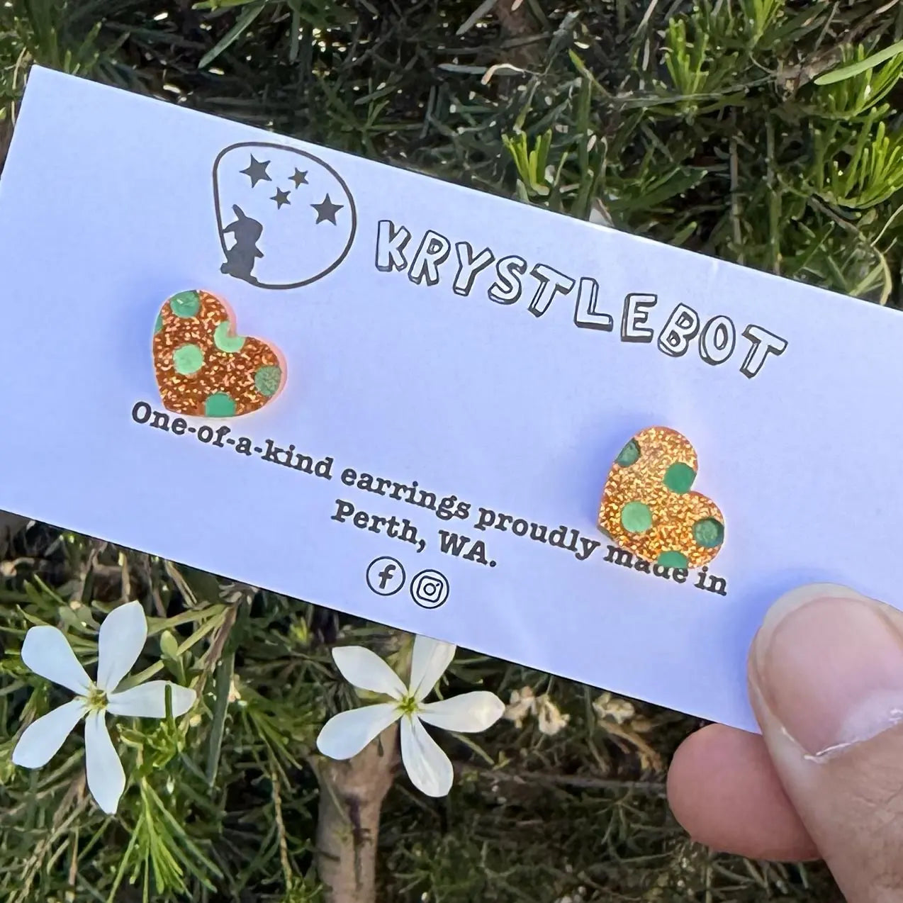 Orange glitter spotted handpainted love heart studs, Teacher Gifts, Everyday earrings, Basic Studs