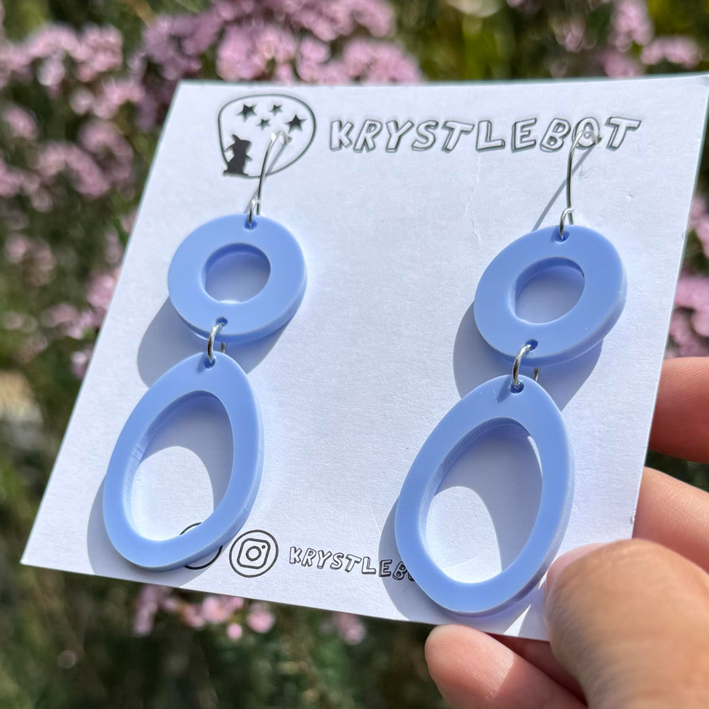 Blueberry Blue Circle and Oval Abstract Shape Hook Dangles, Acrylic earrings, Lightweight dangles,Teacher Earrings