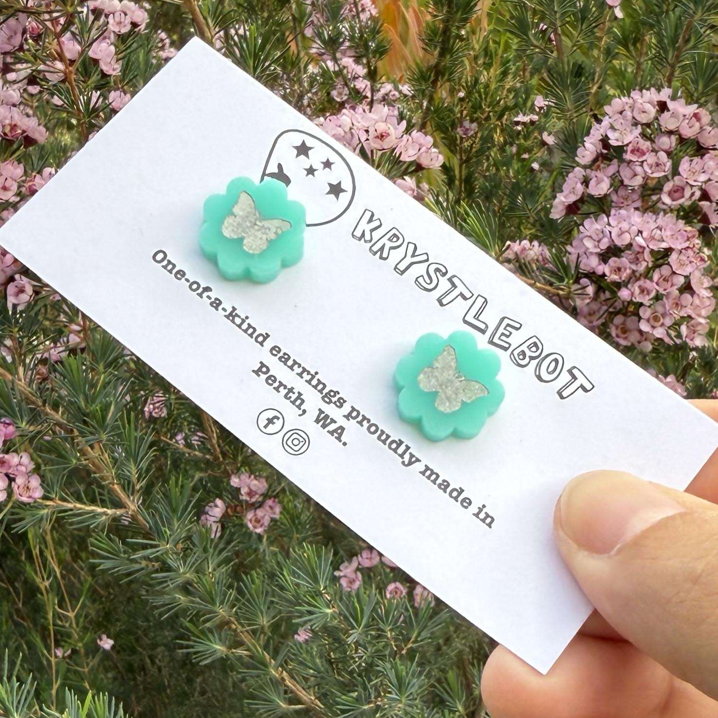 Teal green painted butterfly studs, Teacher Gifts, Everyday earrings, Basic Studs