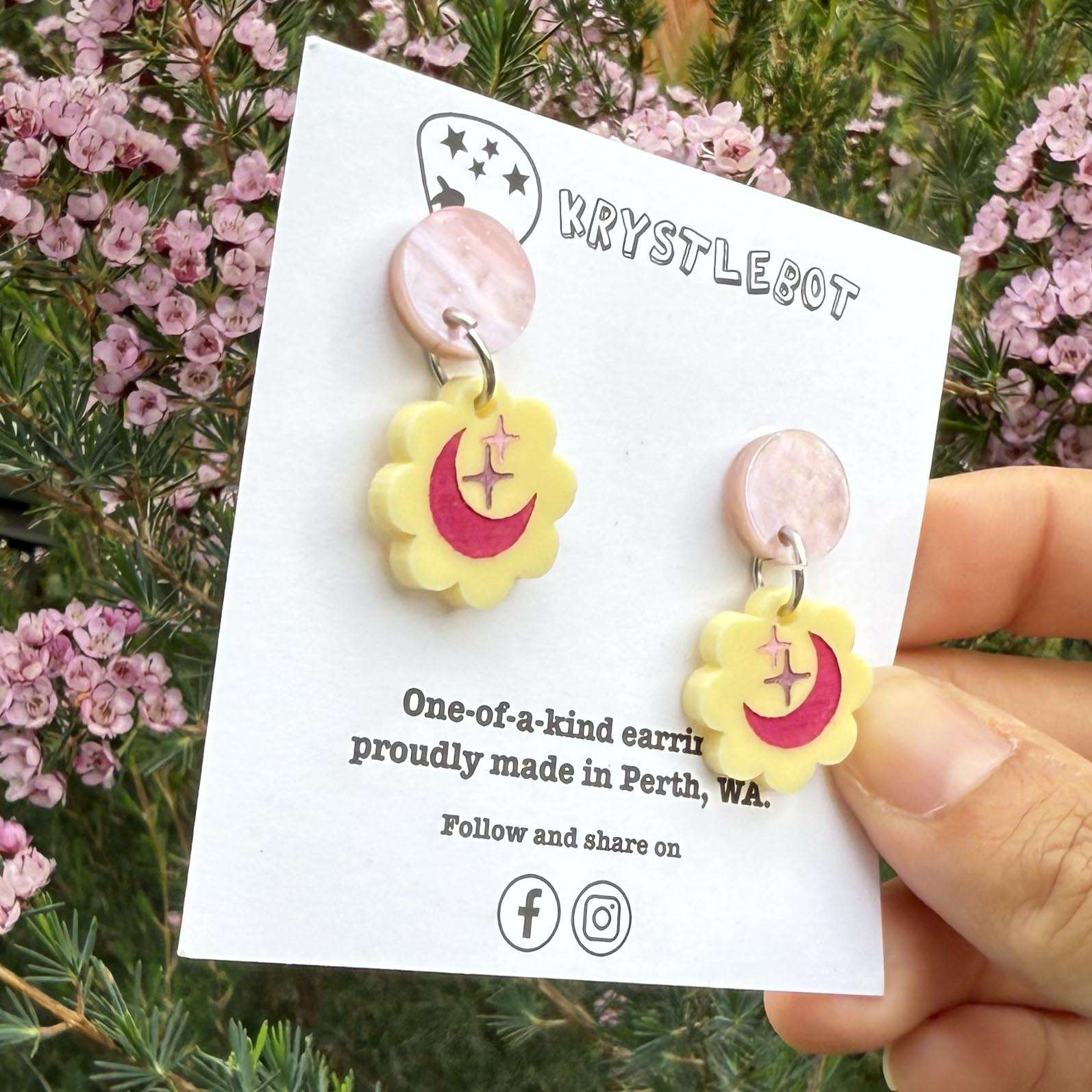 Yellow and pink star trio Hand Painted Earrings, Lightweight Acrylic Dangles, One-Off