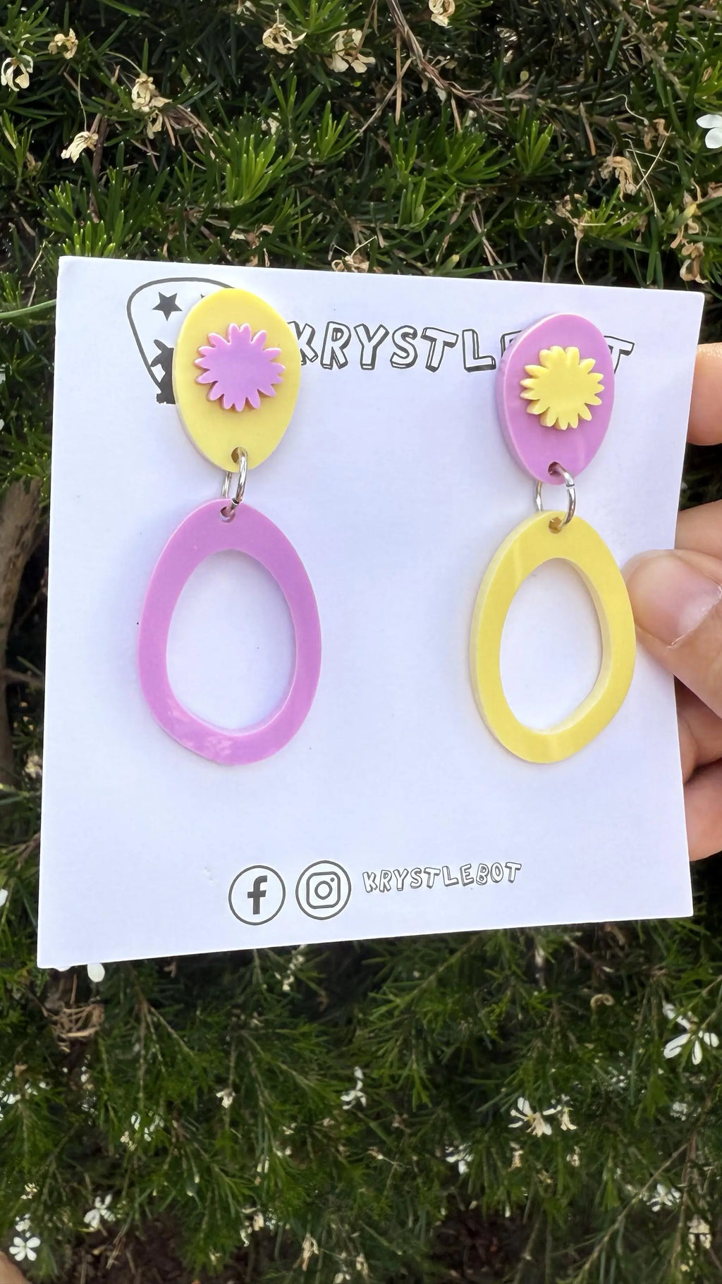 Mismatched yellow and purple dangles inside outs, mega lightweight statement earrings, teacher earrings, party earrings