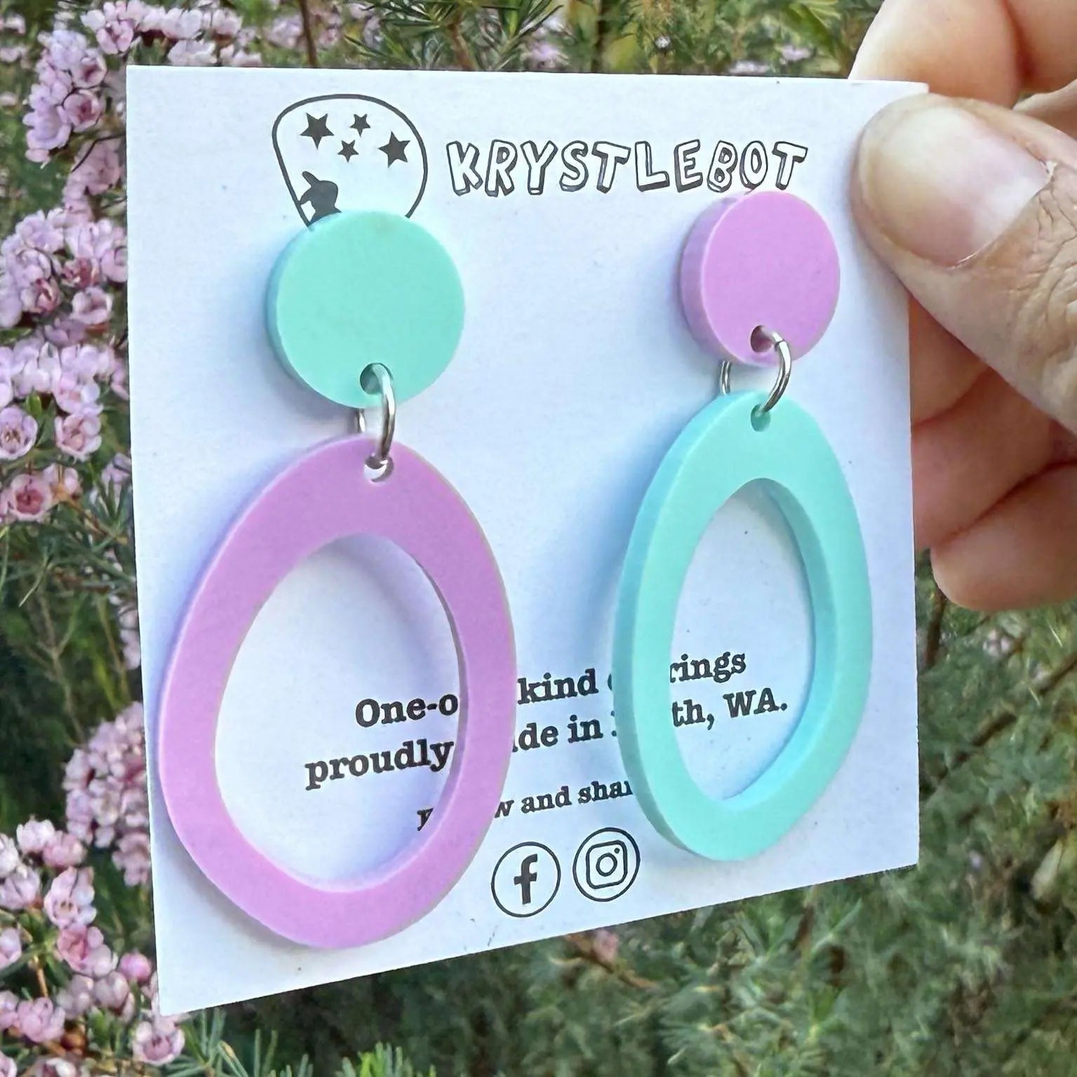 Mint and purple Mismatched Oval Statement Dangles, Abstract Oval, Teacher Earrings, Large Mega Earrings