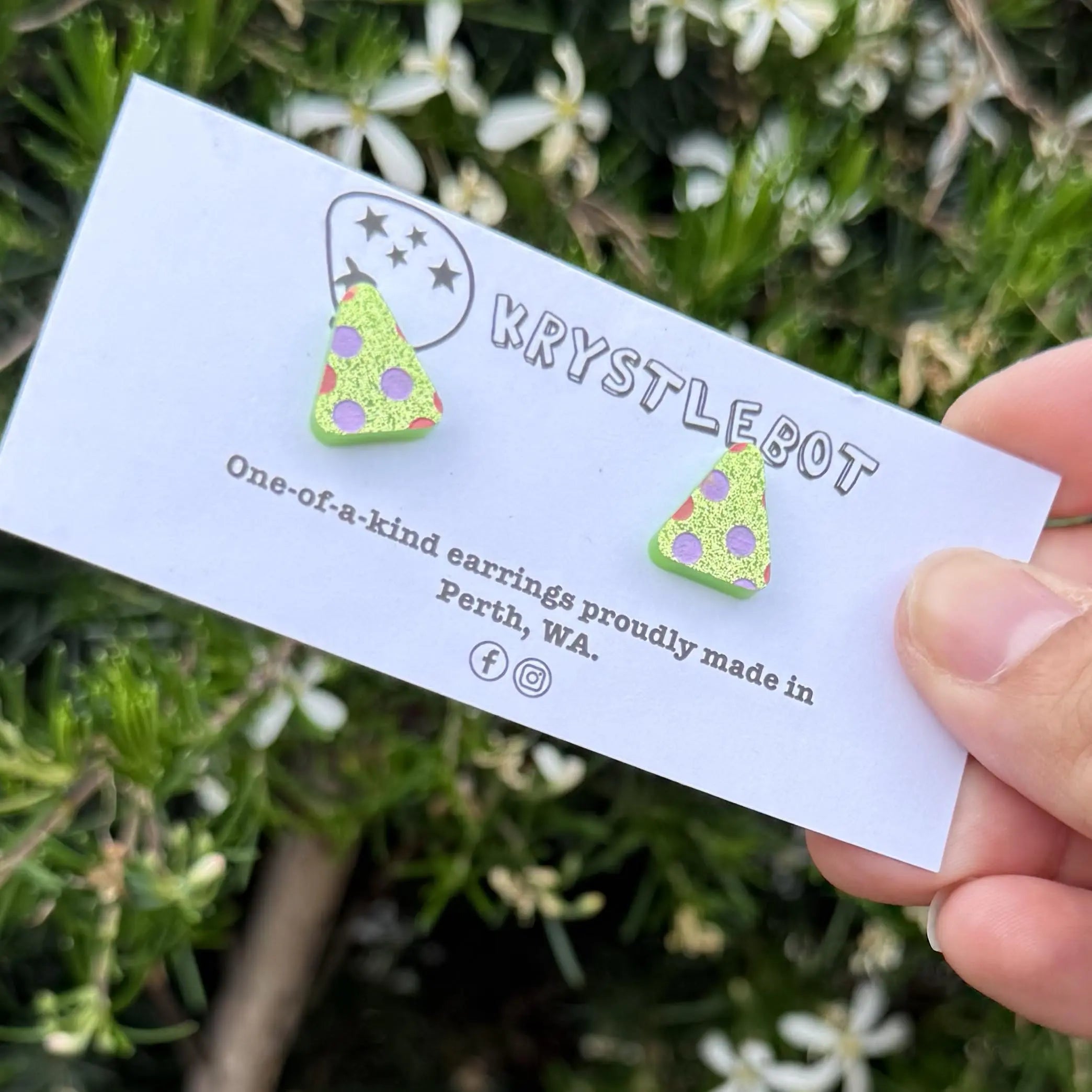 Lime green glitter spotted painted triangle studs, Teacher Gifts, Everyday earrings, Basic Studs