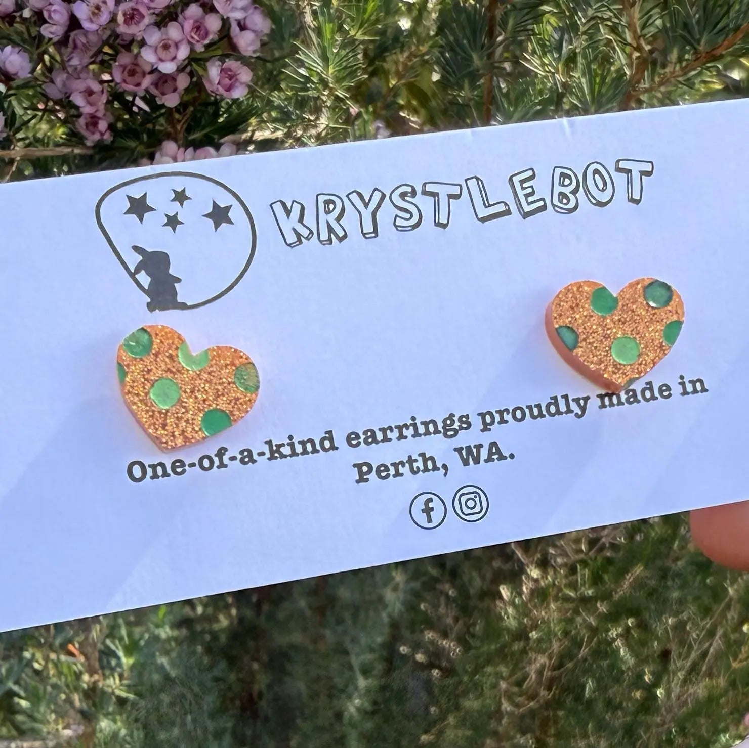 Orange glitter spotted handpainted love heart studs, Teacher Gifts, Everyday earrings, Basic Studs