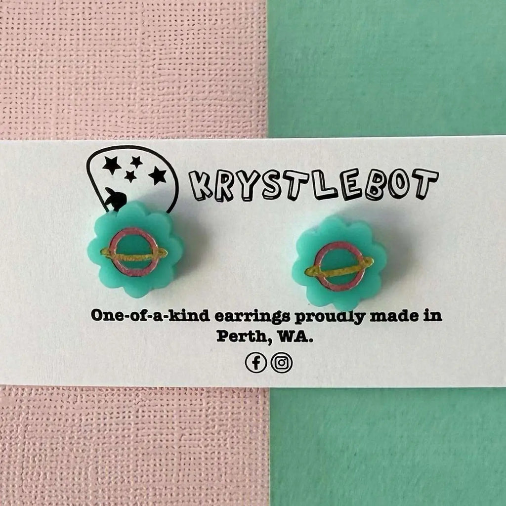 Teal green painted planet studs, Teacher Gifts, Everyday earrings, Basic Studs