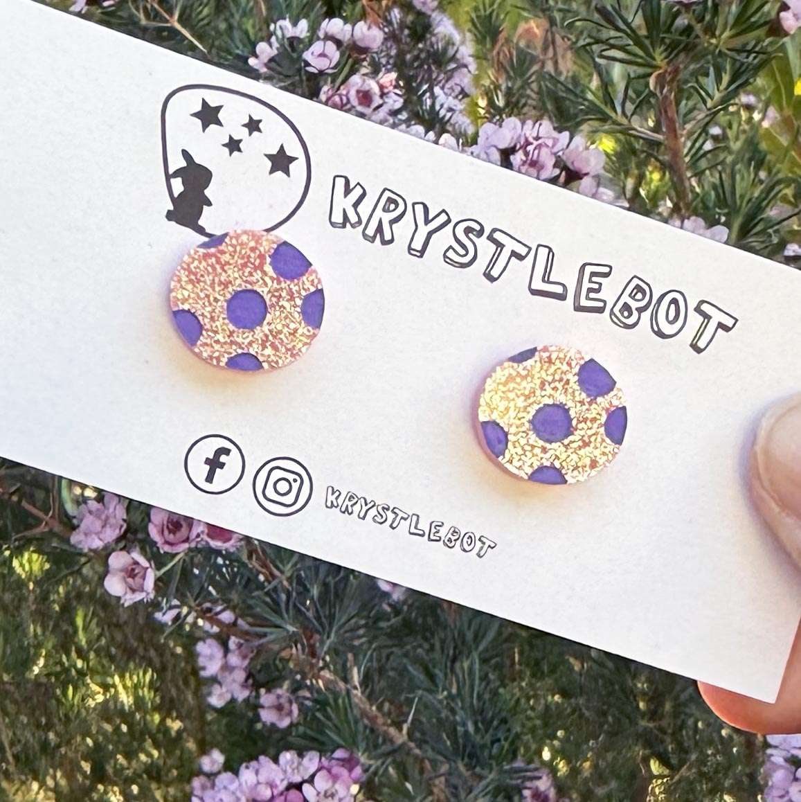 Pink glitter purple spotted painted oval studs, Teacher Gifts, Everyday earrings, Basic Studs
