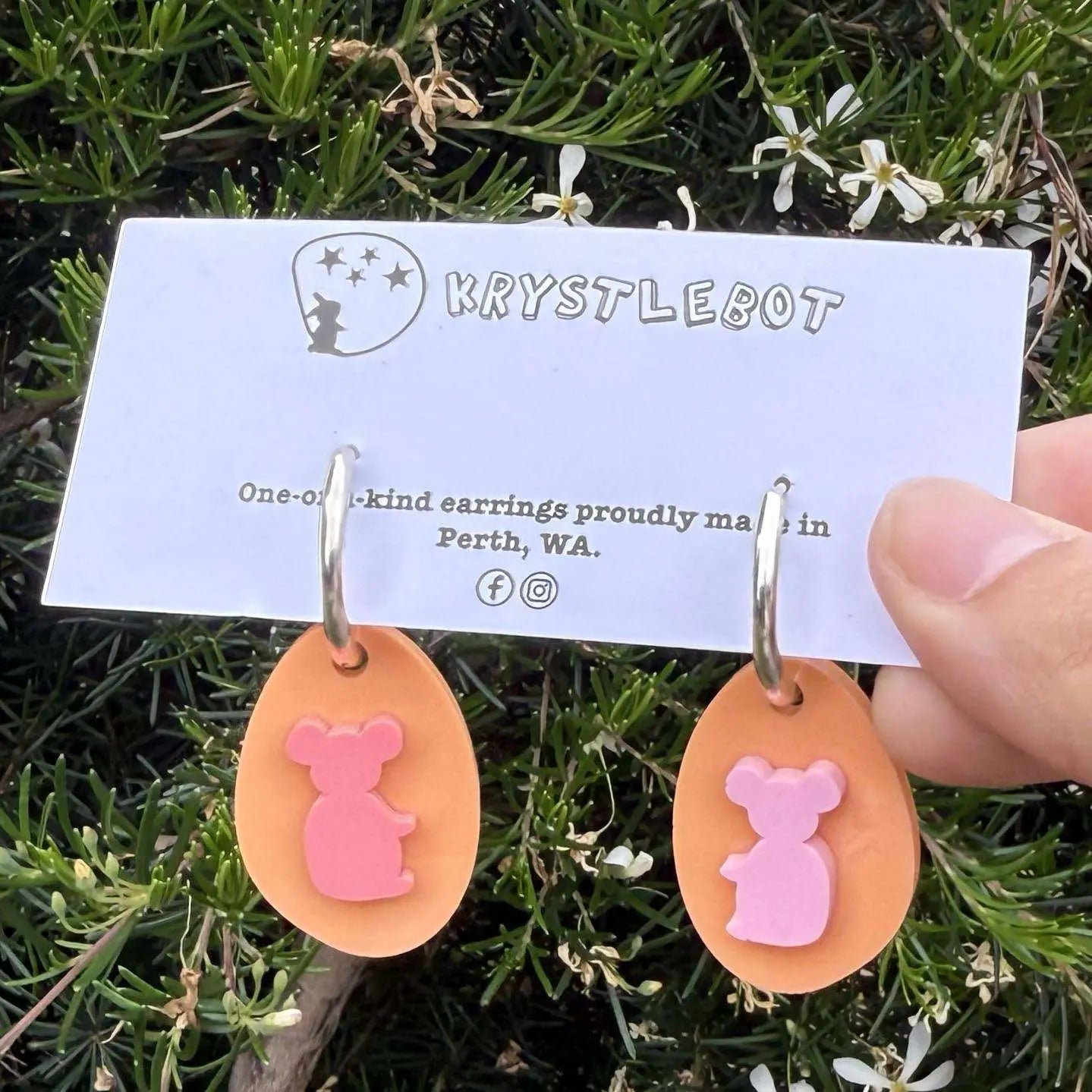 Orange and pink mismatched koala huggie Hoop Oval Earrings, Lightweight Acrylic Dangles, One-Off