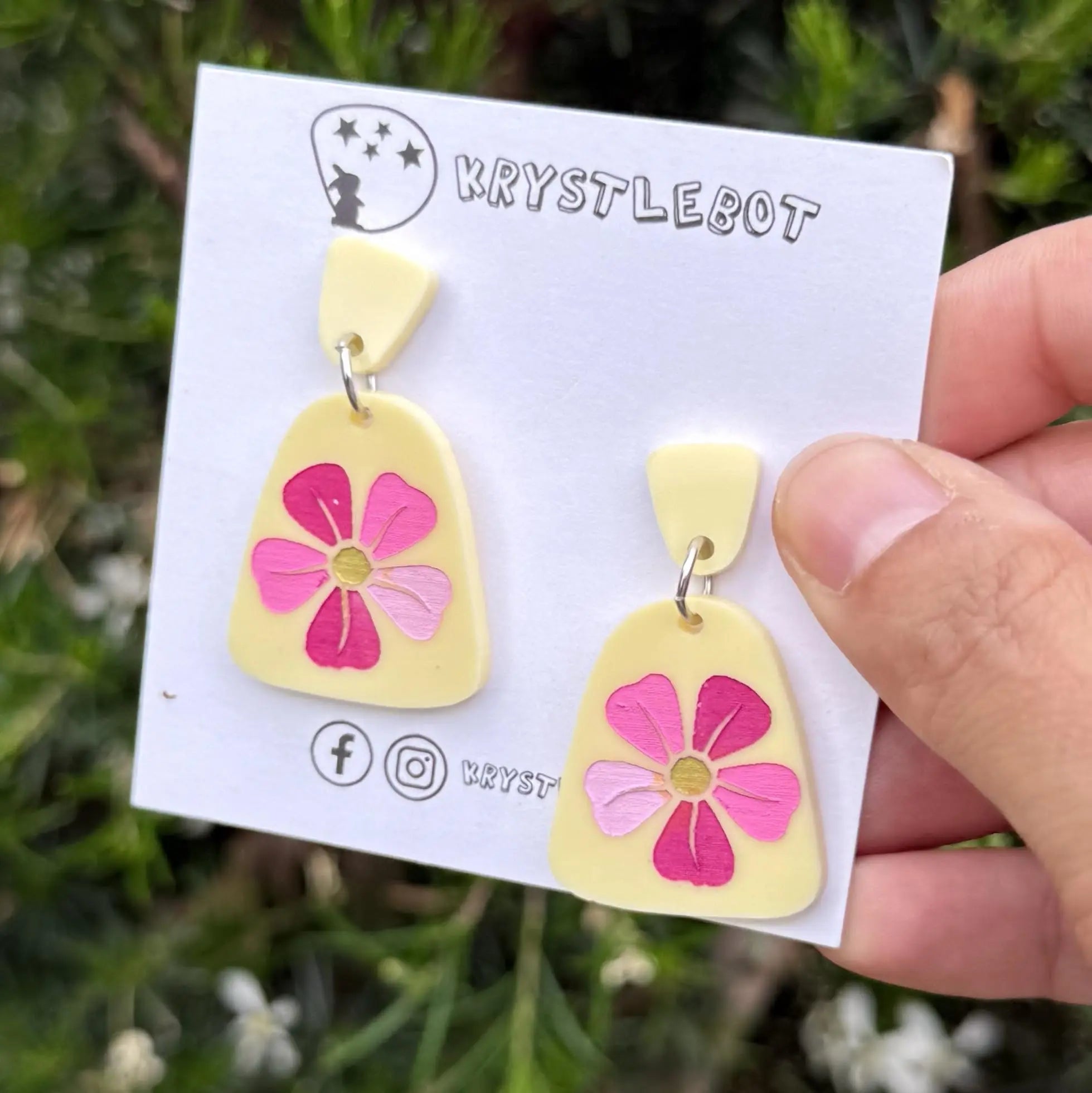 Yellow pink ombré flower Hand Painted Earrings, Lightweight Acrylic Dangles, One-Off